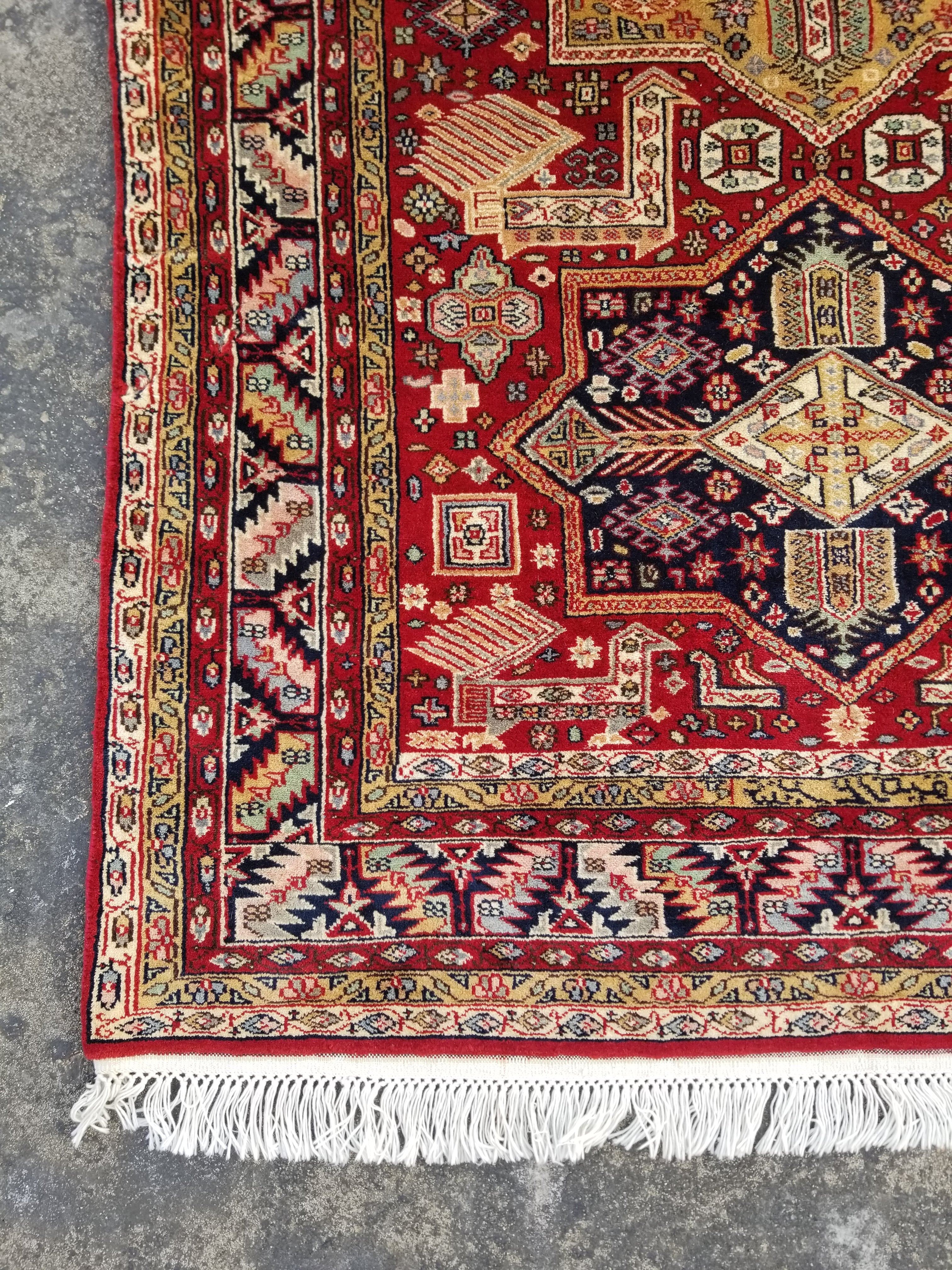 Vintage Traditional Handmade Afghan Kazak Style Wool Multicolor Rug 193x124cm