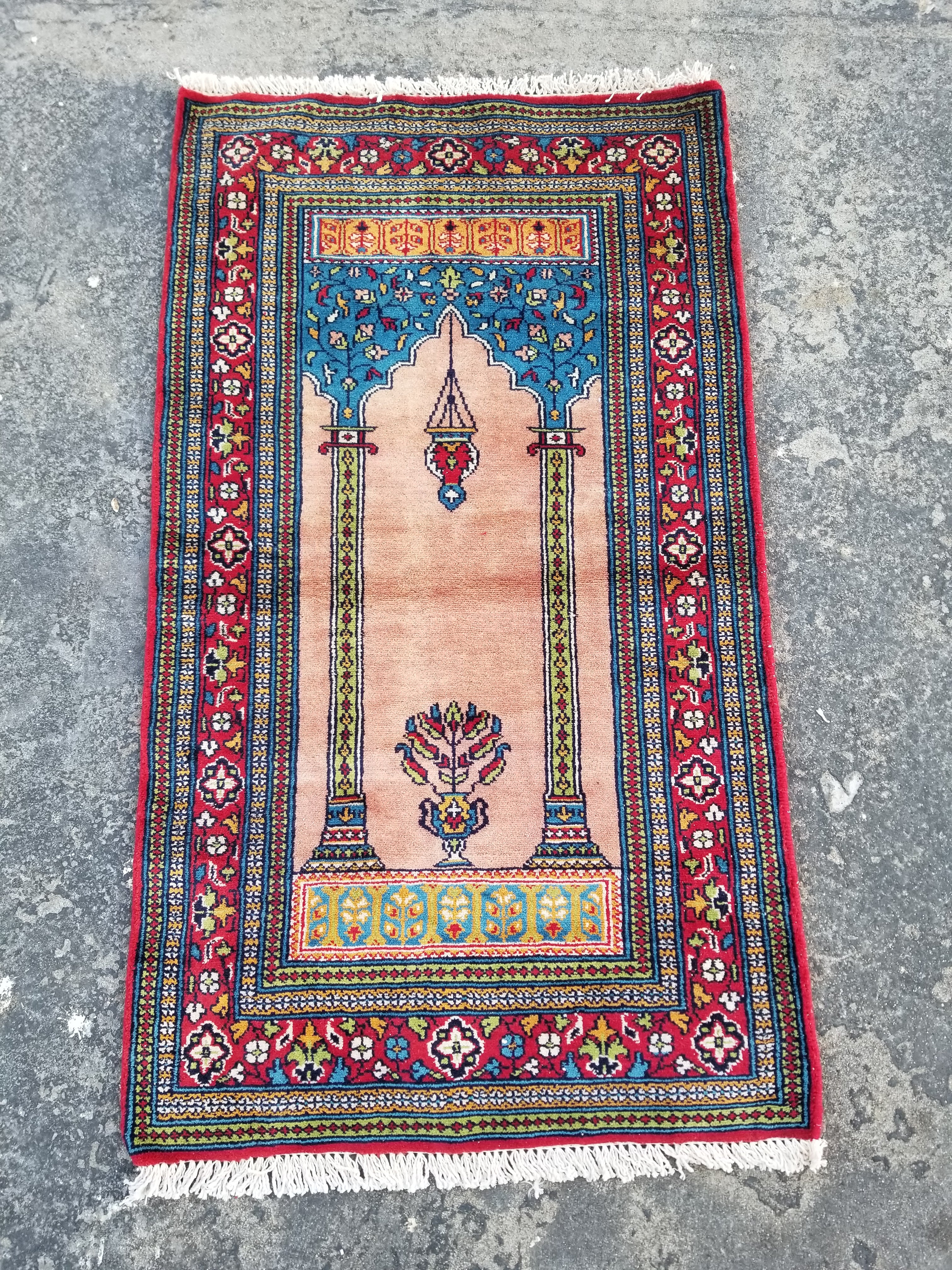 Vintage Traditional Handmade Turkish Wool Multicolor Prayer Rug 132x76cm