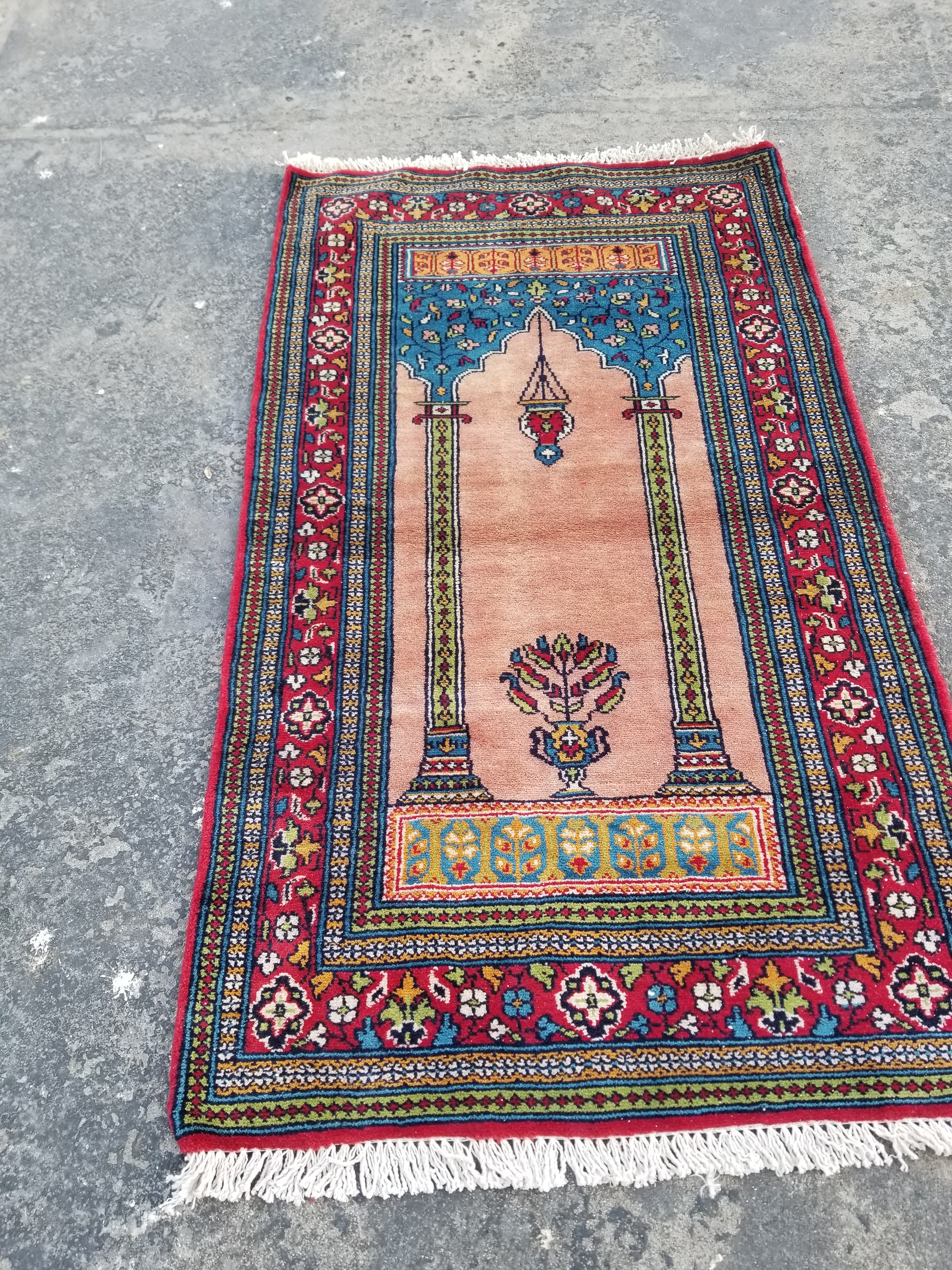 Vintage Traditional Handmade Turkish Wool Multicolor Prayer Rug 132x76cm