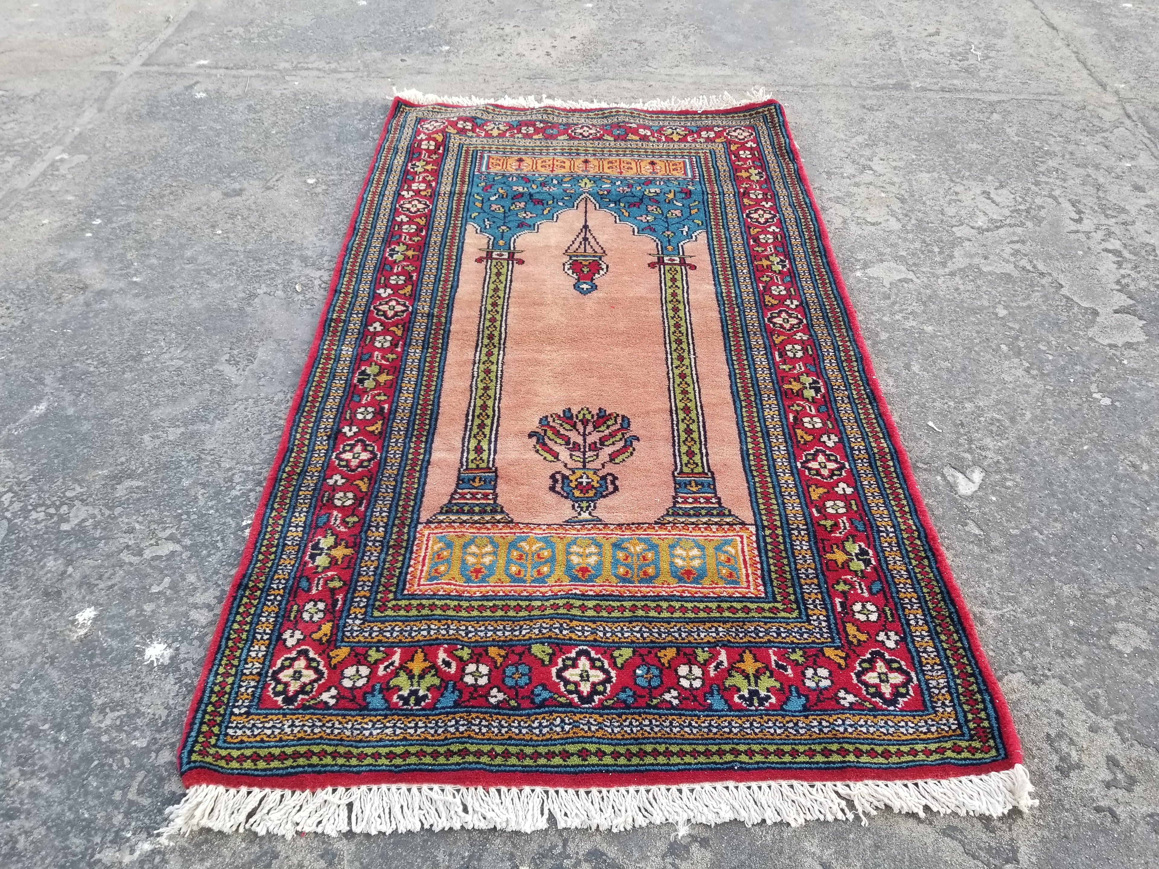 Vintage Traditional Handmade Turkish Wool Multicolor Prayer Rug 132x76cm