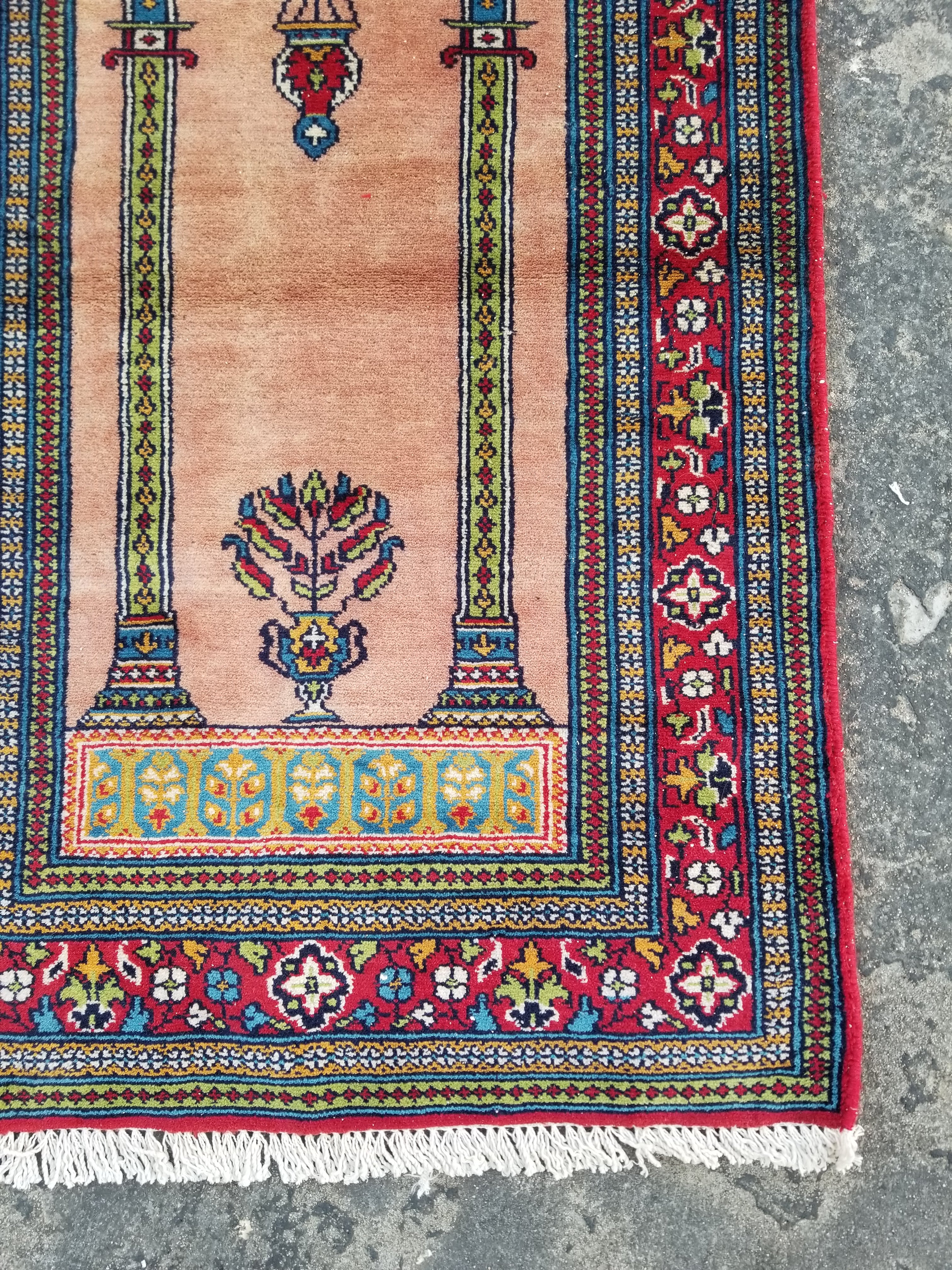 Vintage Traditional Handmade Turkish Wool Multicolor Prayer Rug 132x76cm