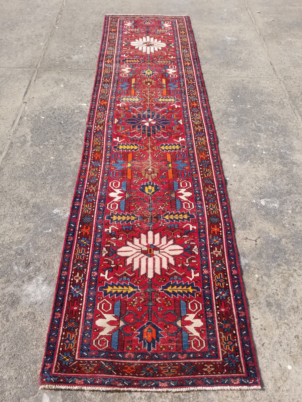 Distressed Vintage Traditional Handmade Karajeh Style Wool Runner Rug 360x91cm