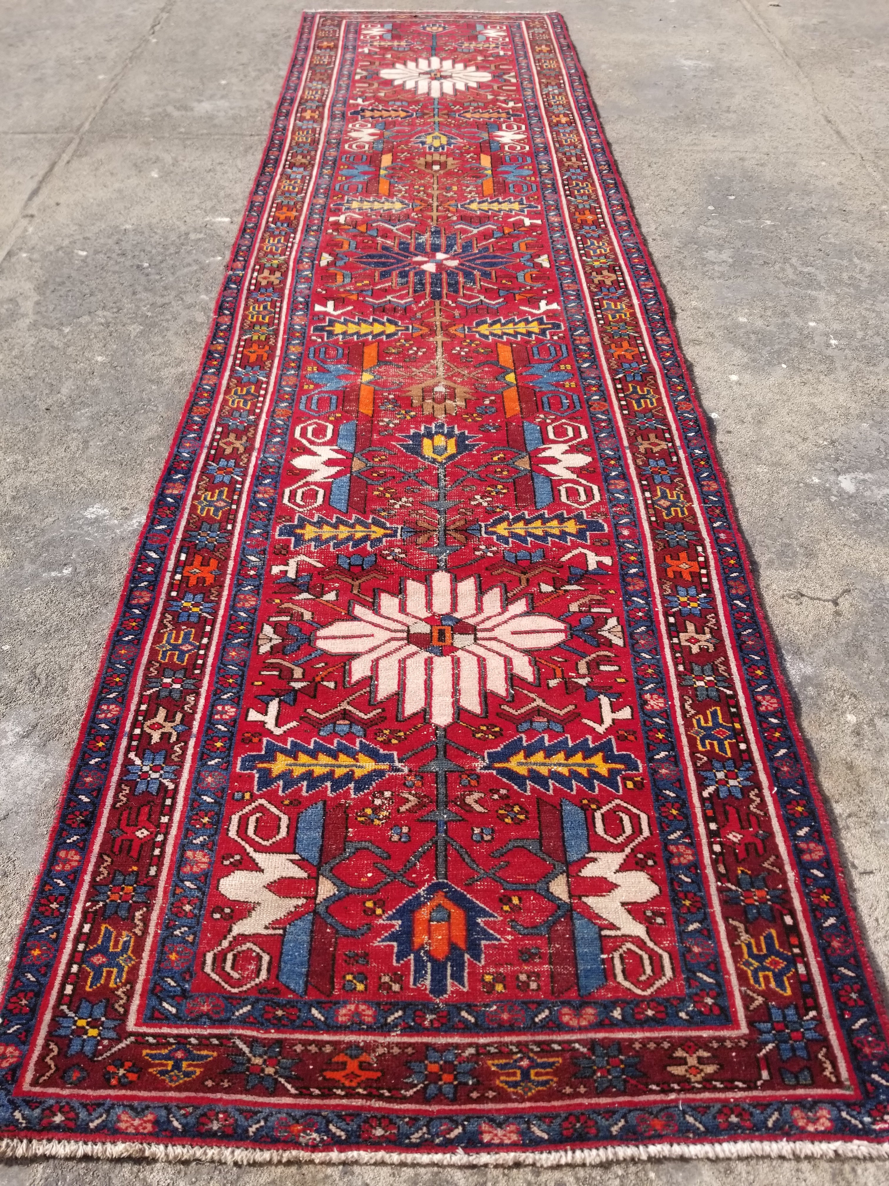Distressed Vintage Traditional Handmade Karajeh Style Wool Runner Rug 360x91cm