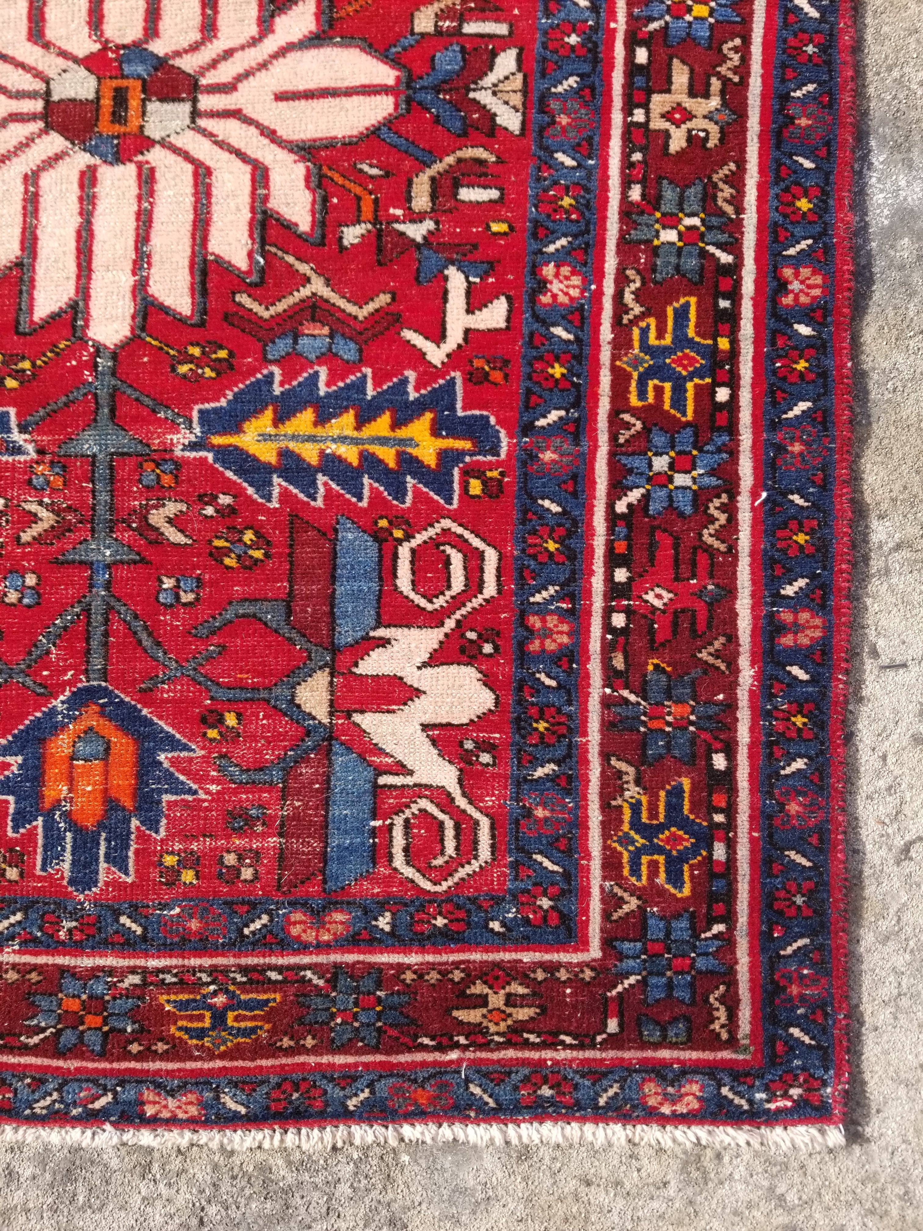 Distressed Vintage Traditional Handmade Karajeh Style Wool Runner Rug 360x91cm