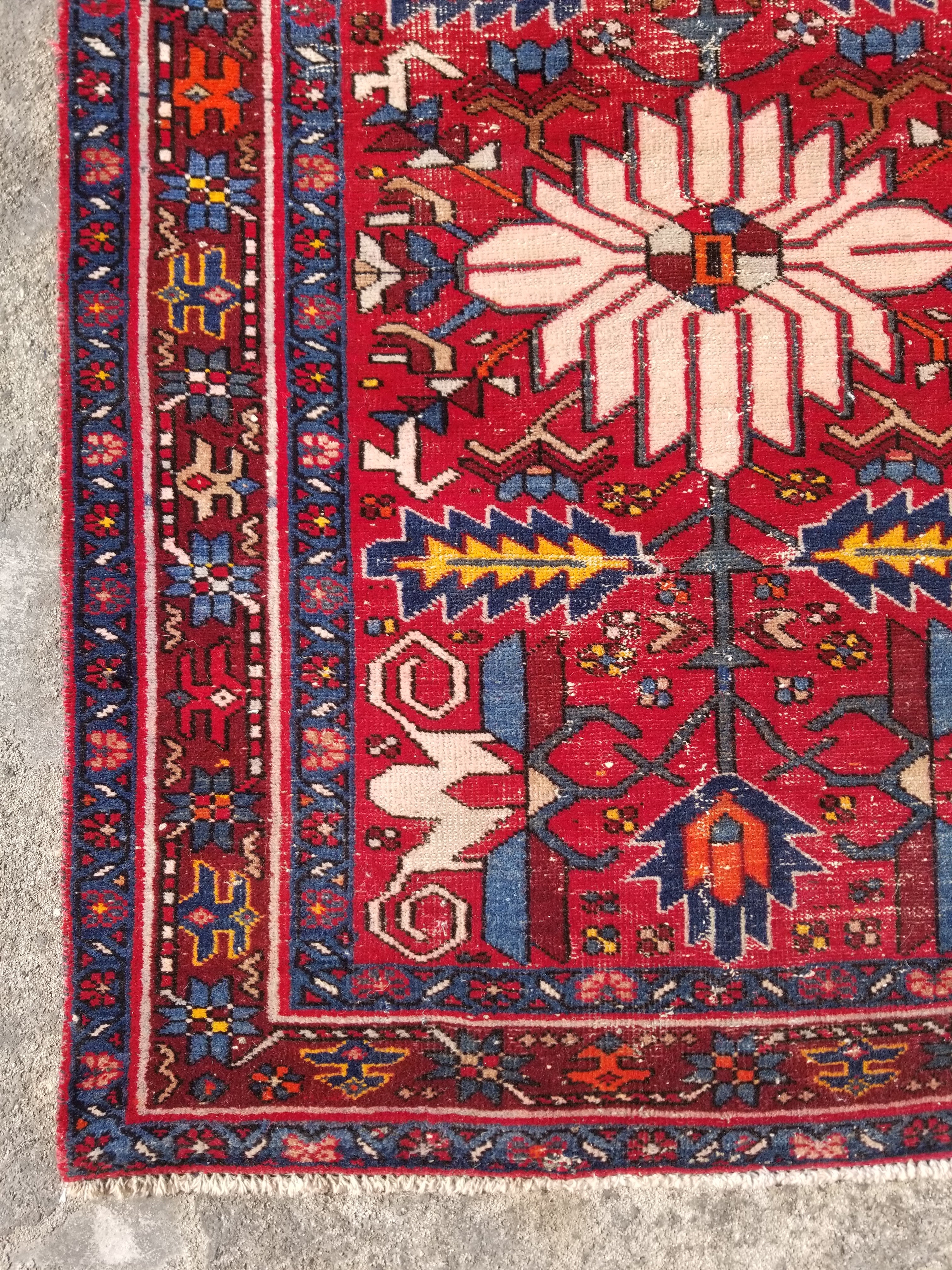 Distressed Vintage Traditional Handmade Karajeh Style Wool Runner Rug 360x91cm
