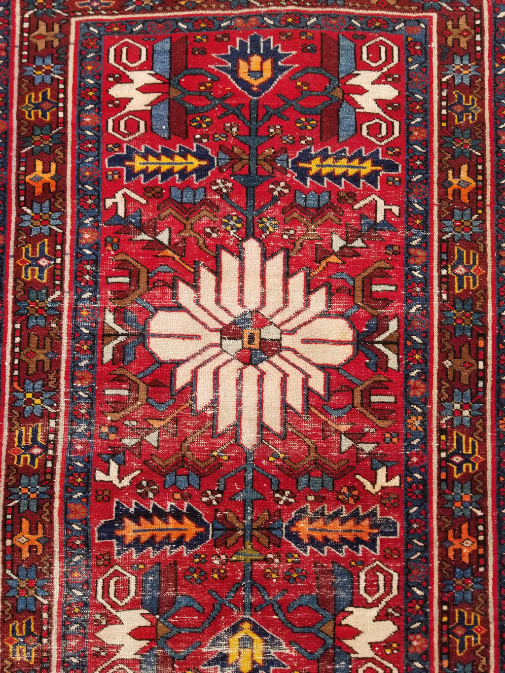 Distressed Vintage Traditional Handmade Karajeh Style Wool Runner Rug 360x91cm