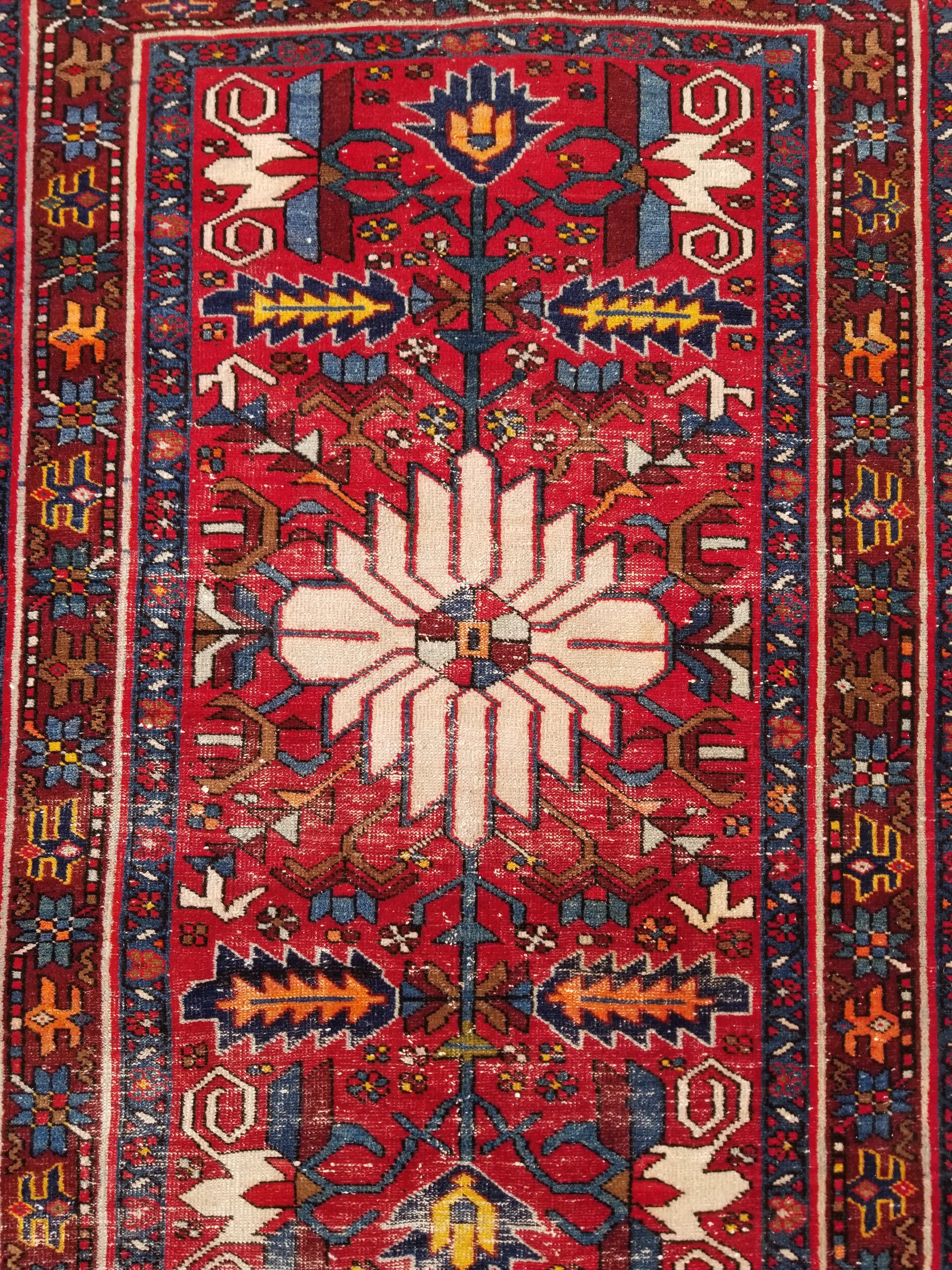 Distressed Vintage Traditional Handmade Karajeh Style Wool Runner Rug 360x91cm