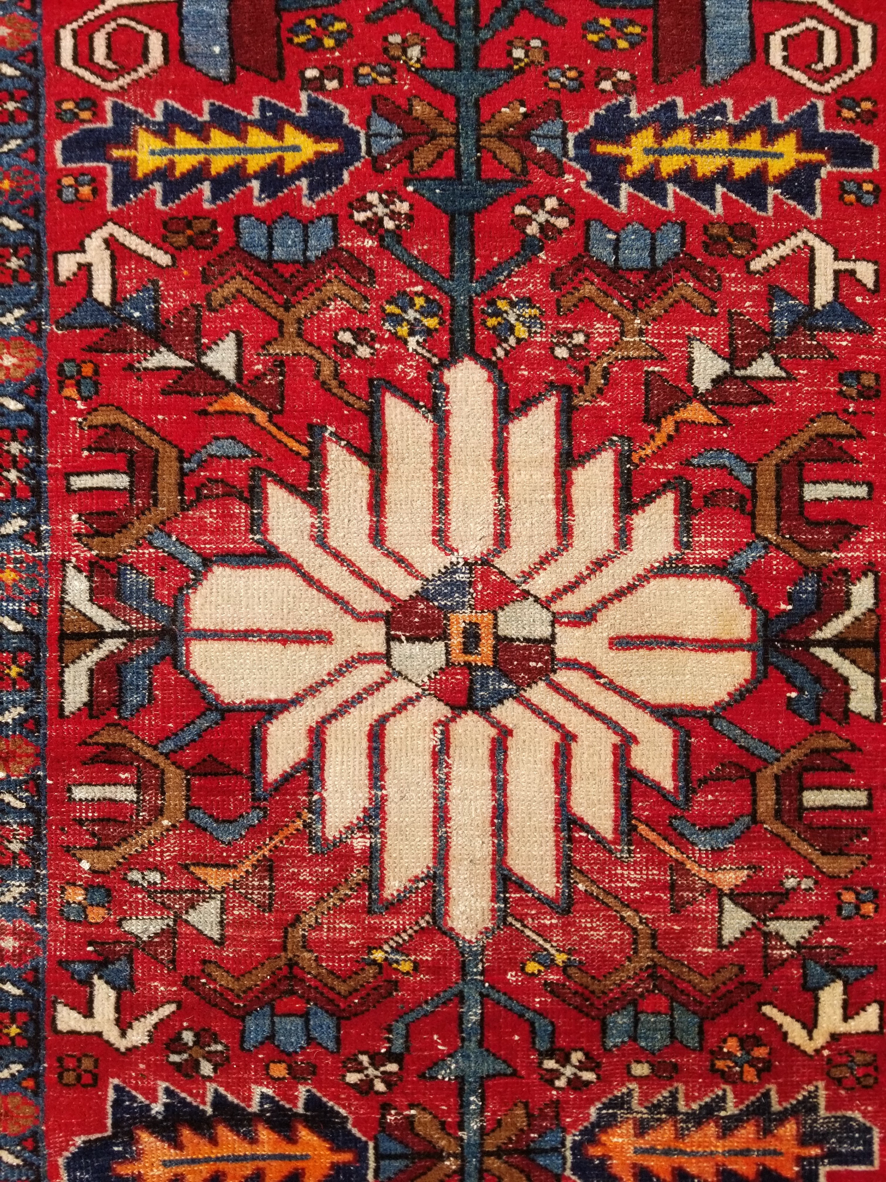 Distressed Vintage Traditional Handmade Karajeh Style Wool Runner Rug 360x91cm