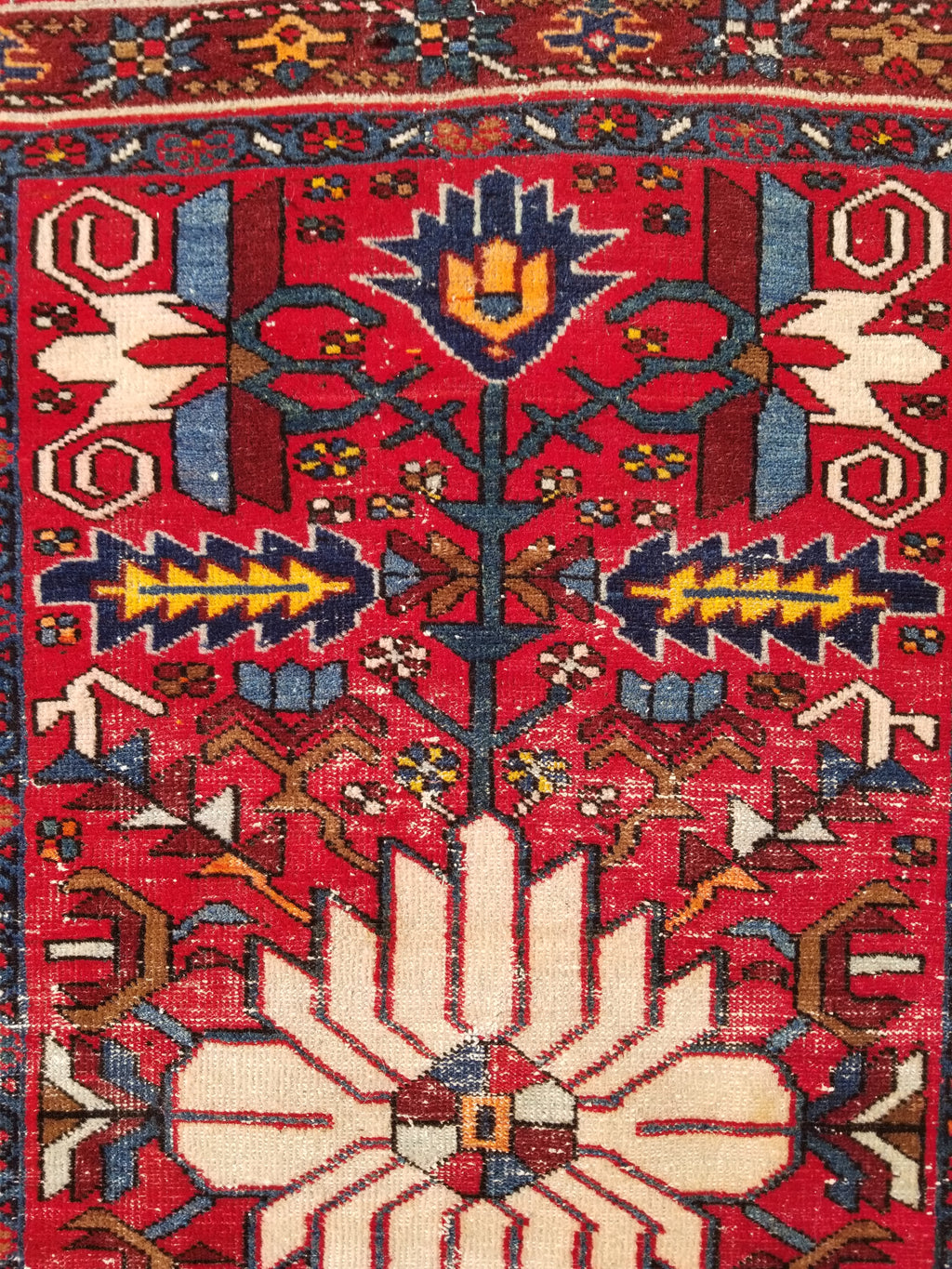 Distressed Vintage Traditional Handmade Karajeh Style Wool Runner Rug 360x91cm