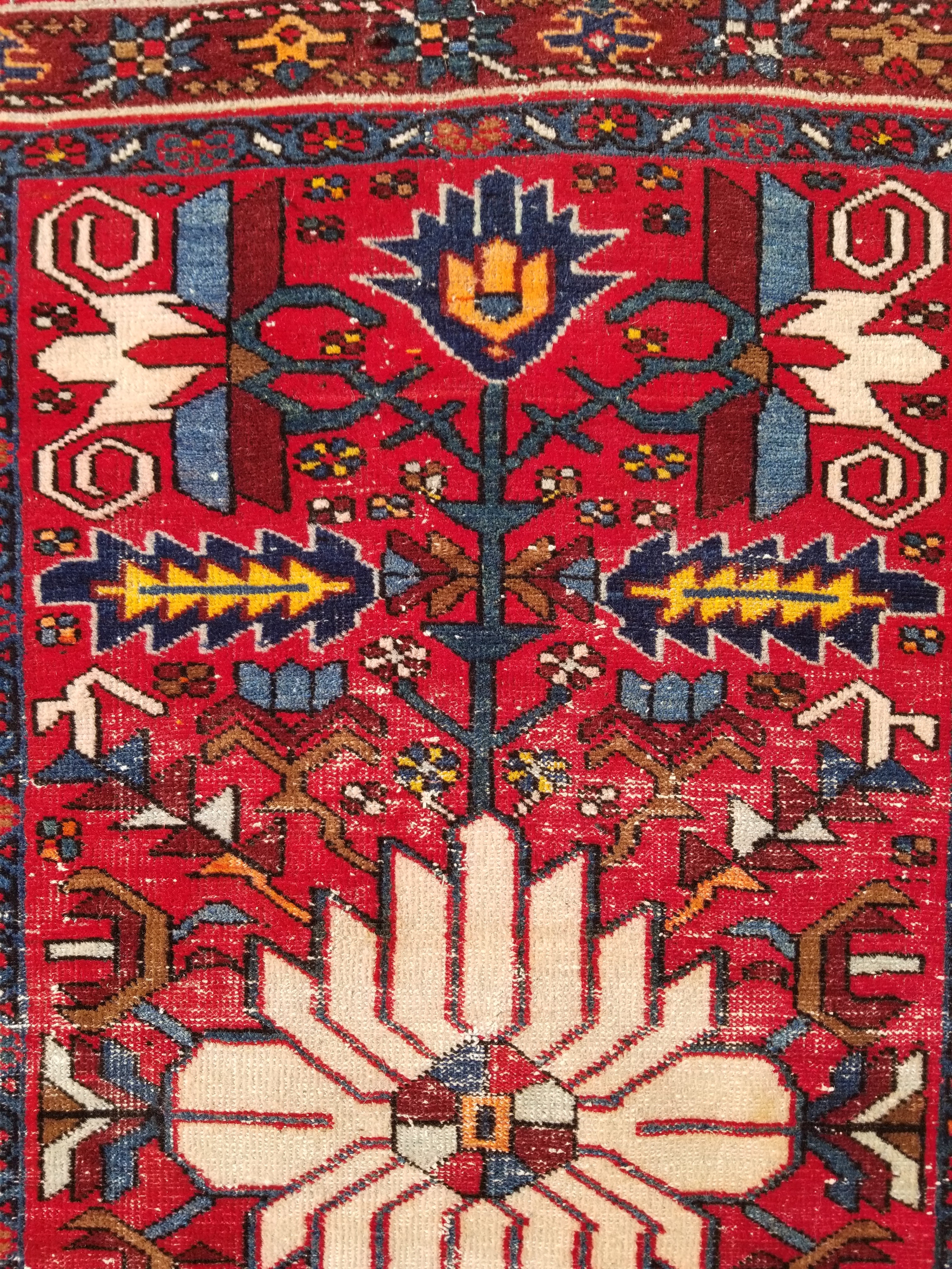Distressed Vintage Traditional Handmade Karajeh Style Wool Runner Rug 360x91cm