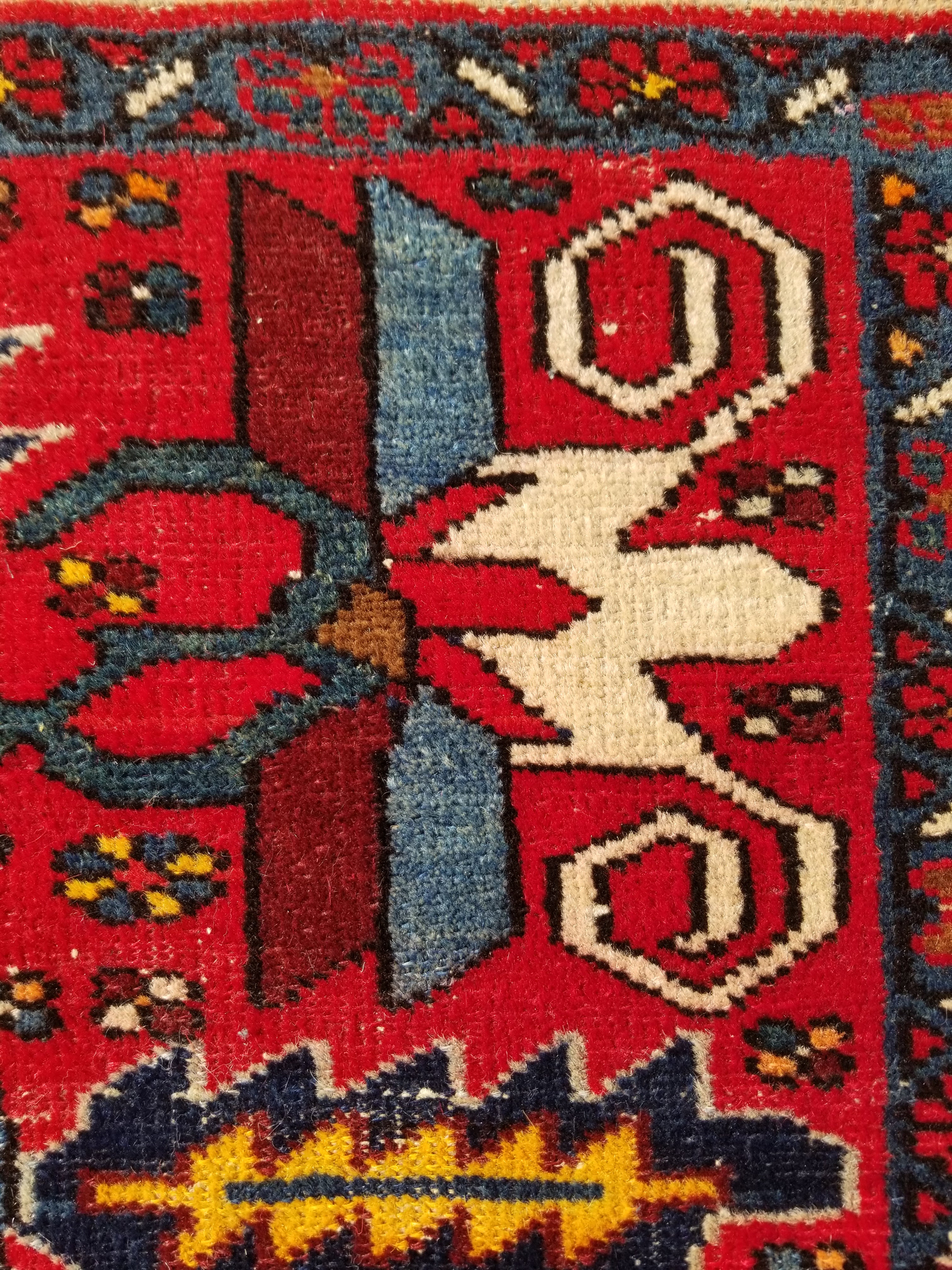 Distressed Vintage Traditional Handmade Karajeh Style Wool Runner Rug 360x91cm