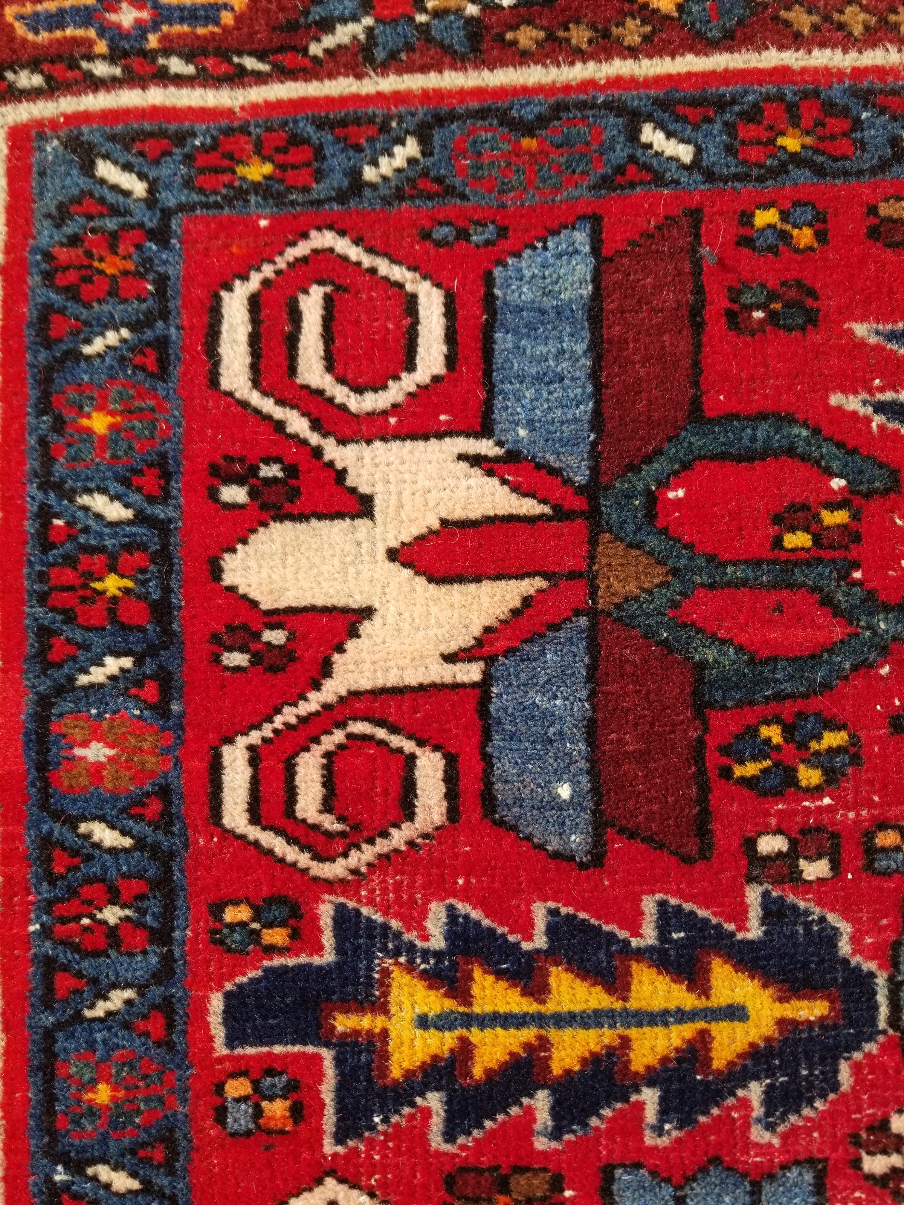 Distressed Vintage Traditional Handmade Karajeh Style Wool Runner Rug 360x91cm