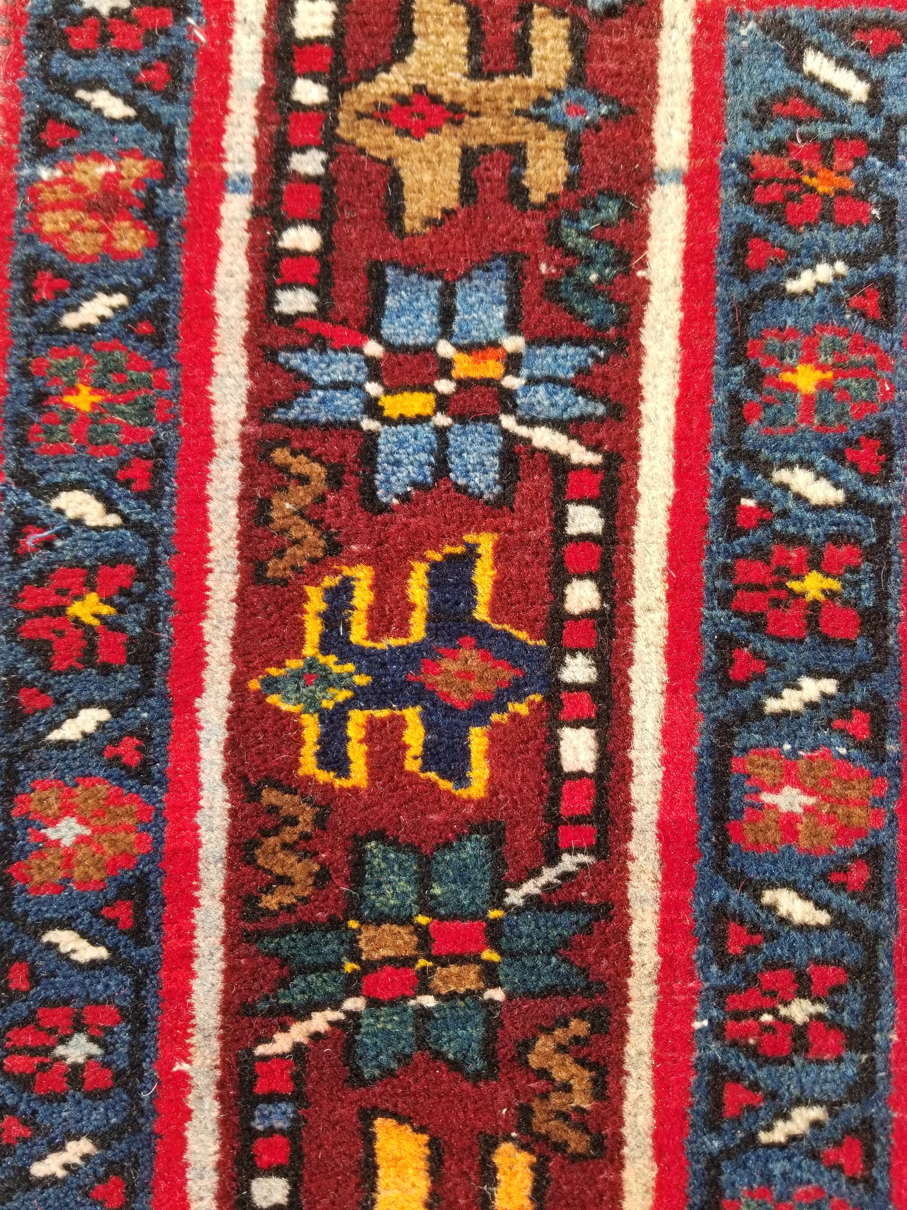 Distressed Vintage Traditional Handmade Karajeh Style Wool Runner Rug 360x91cm