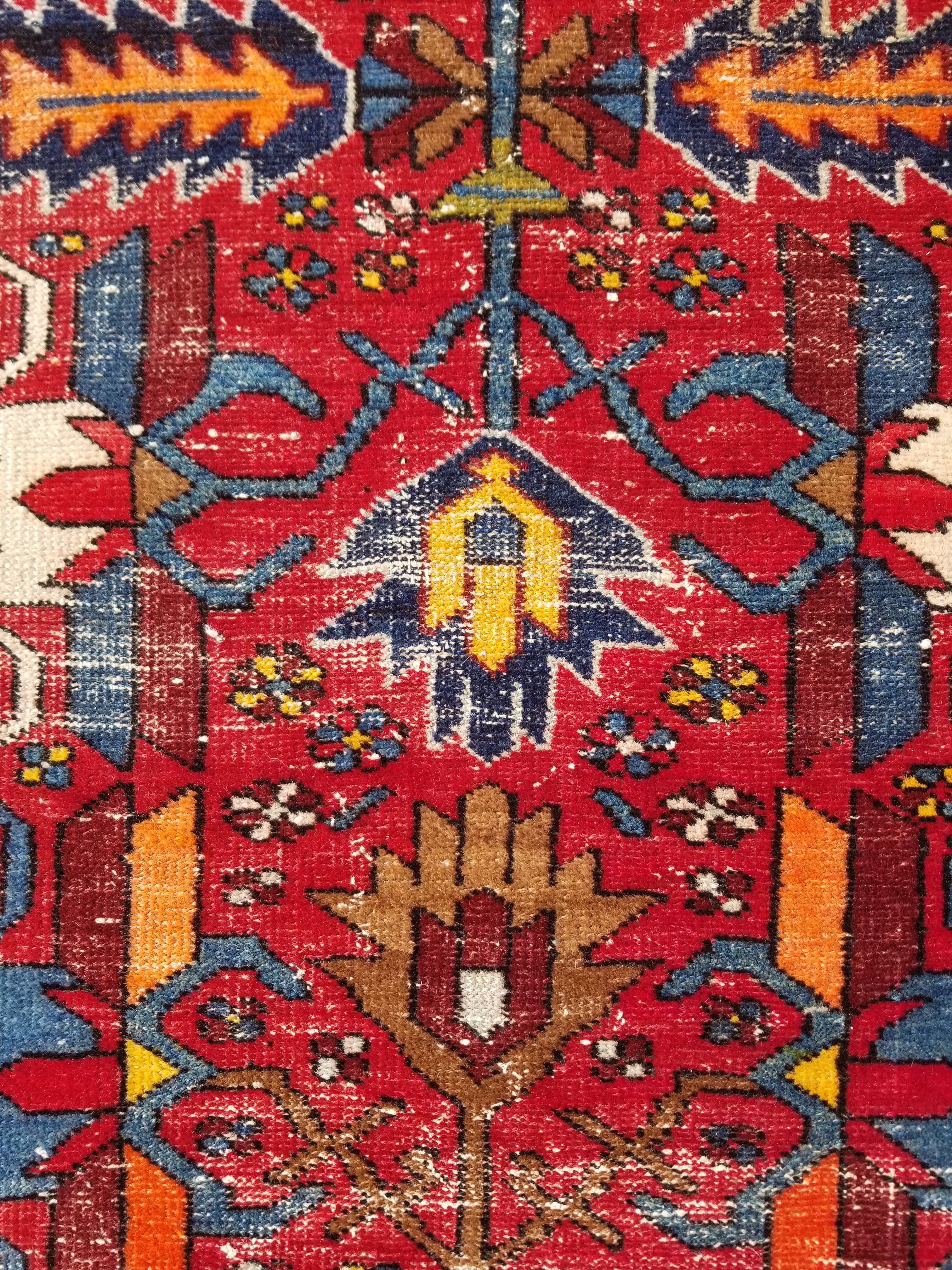 Distressed Vintage Traditional Handmade Karajeh Style Wool Runner Rug 360x91cm