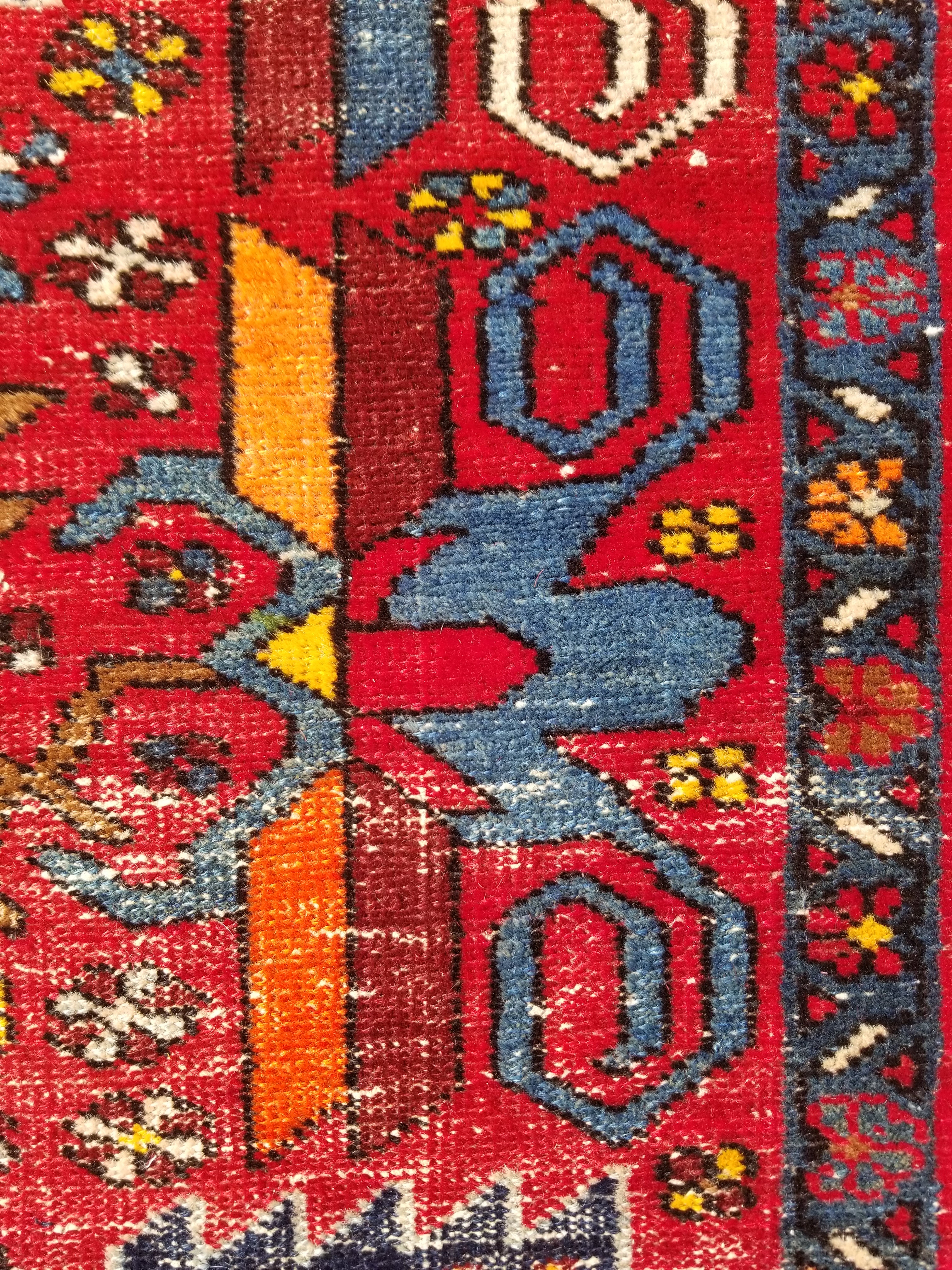 Distressed Vintage Traditional Handmade Karajeh Style Wool Runner Rug 360x91cm