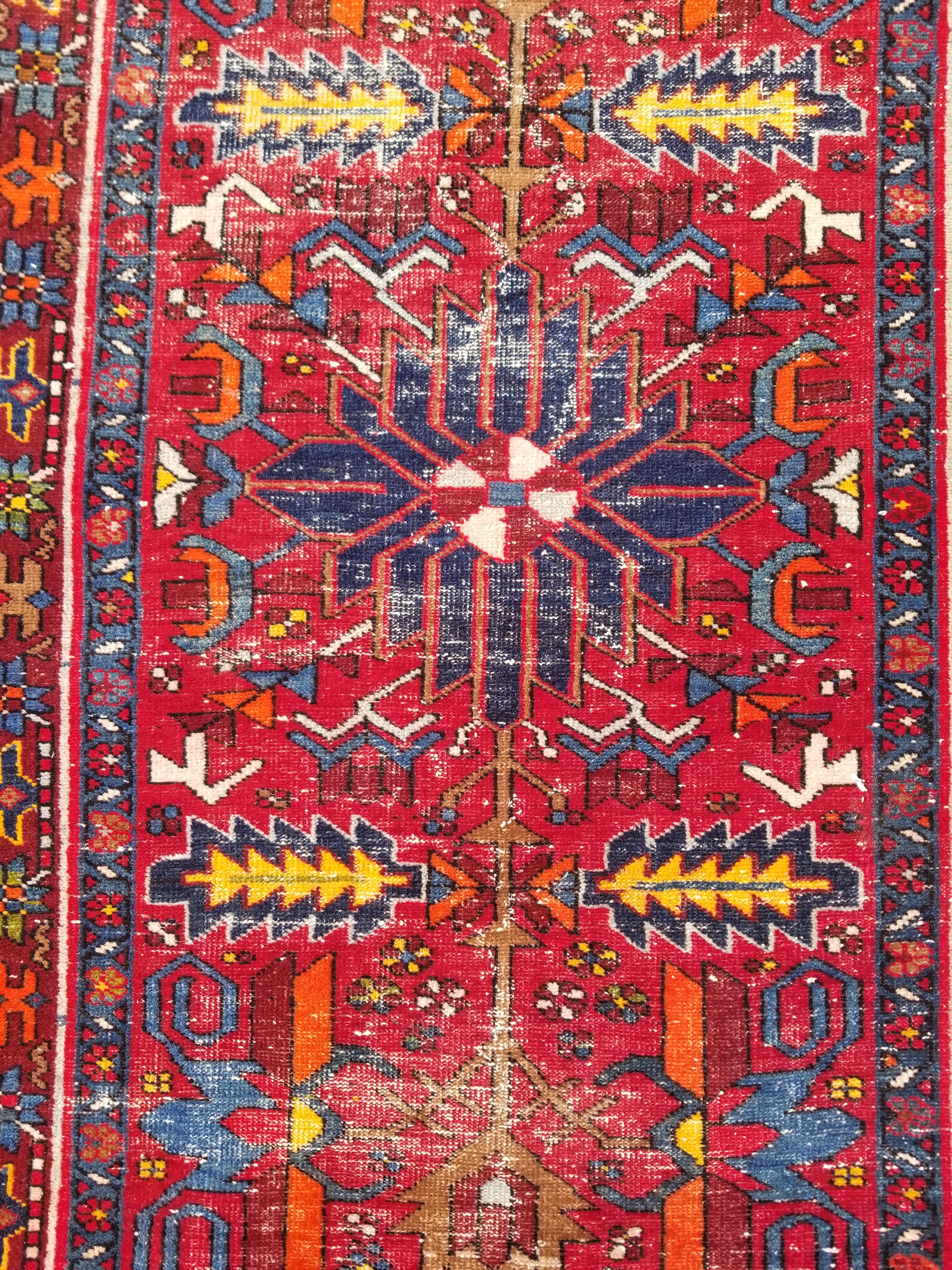 Distressed Vintage Traditional Handmade Karajeh Style Wool Runner Rug 360x91cm