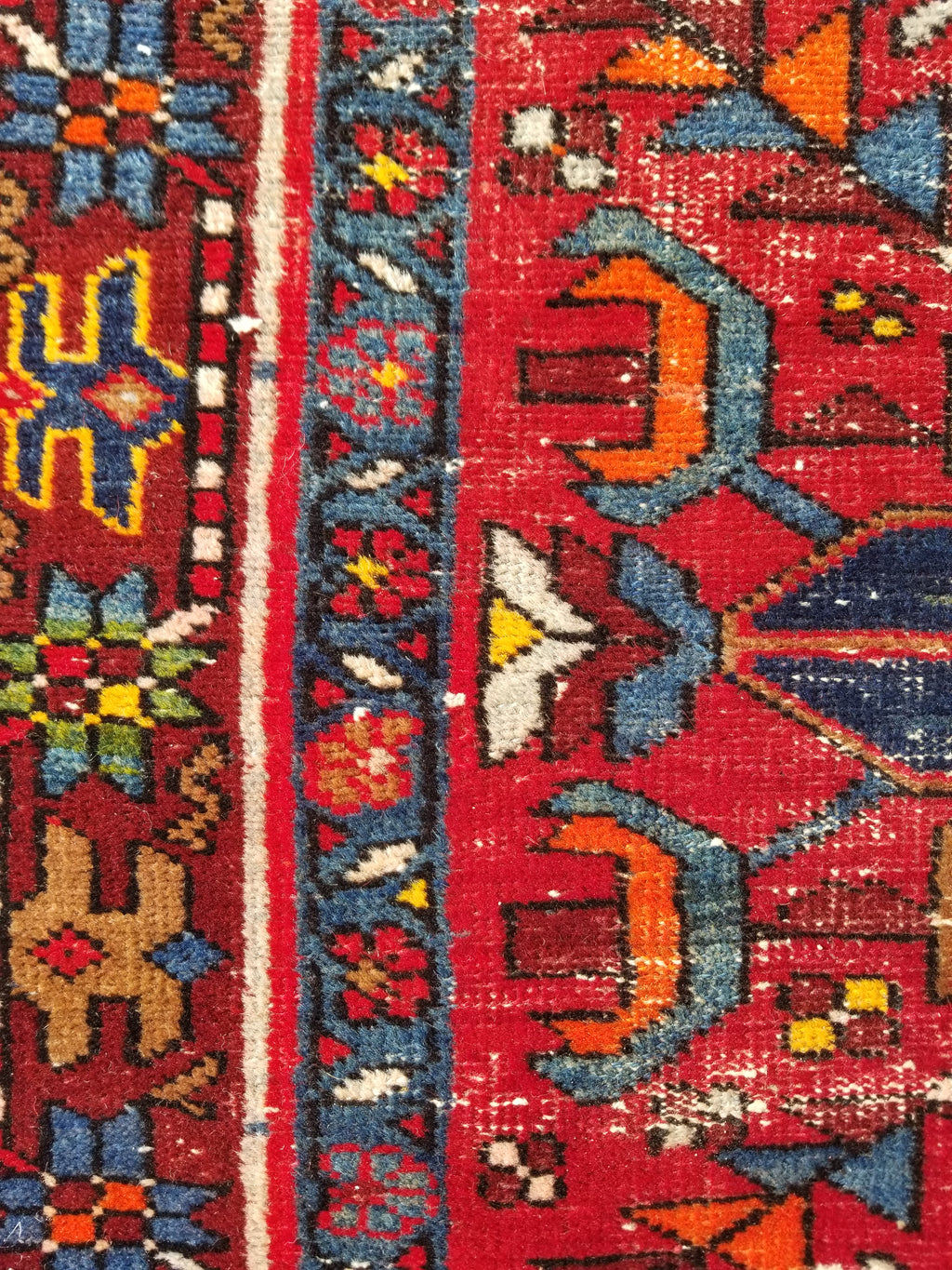 Distressed Vintage Traditional Handmade Karajeh Style Wool Runner Rug 360x91cm