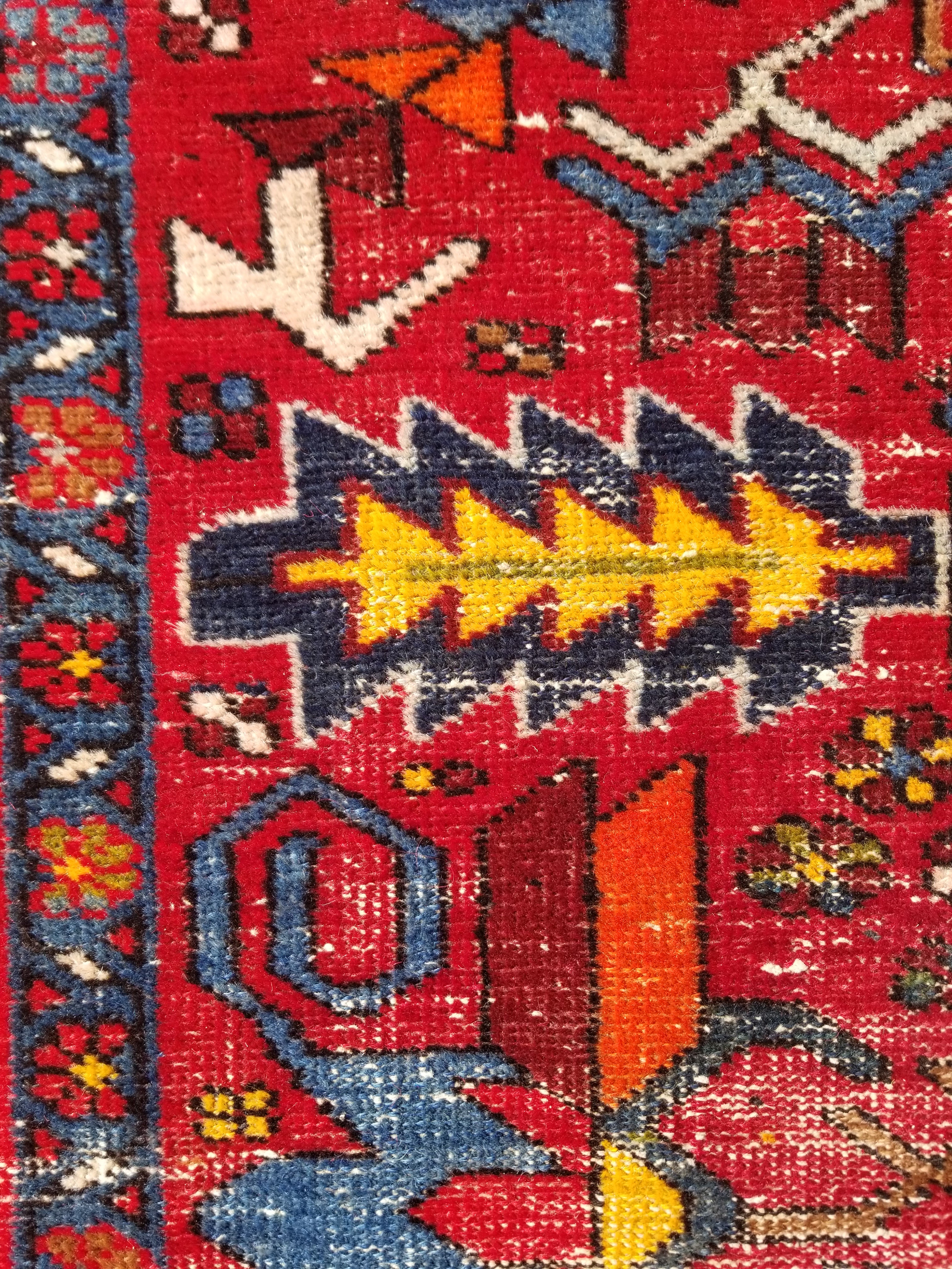 Distressed Vintage Traditional Handmade Karajeh Style Wool Runner Rug 360x91cm