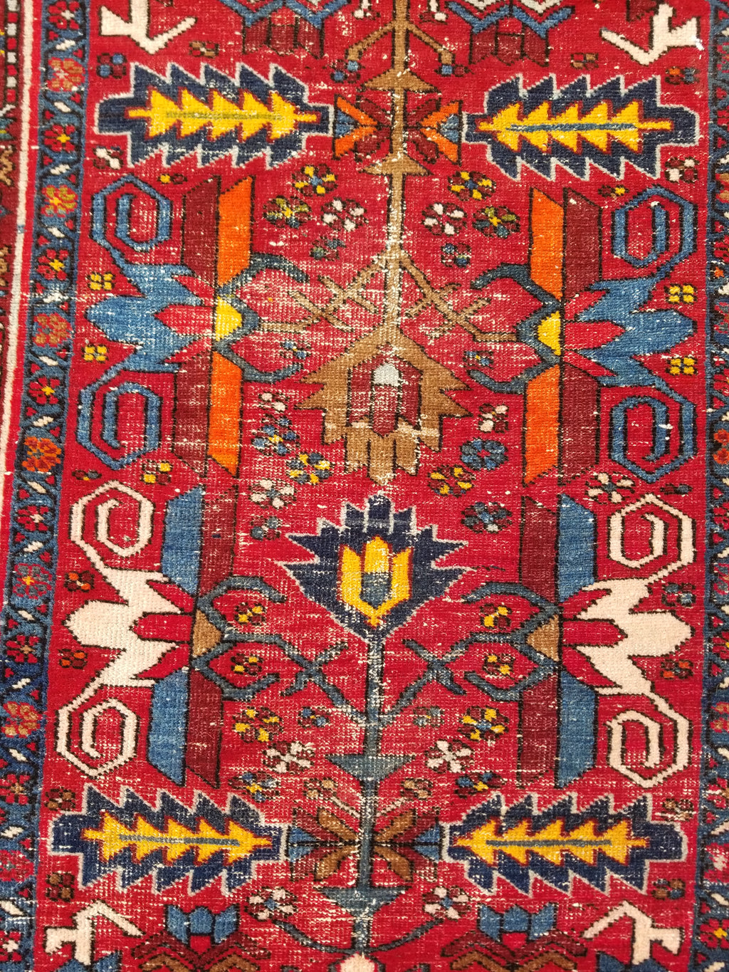 Distressed Vintage Traditional Handmade Karajeh Style Wool Runner Rug 360x91cm