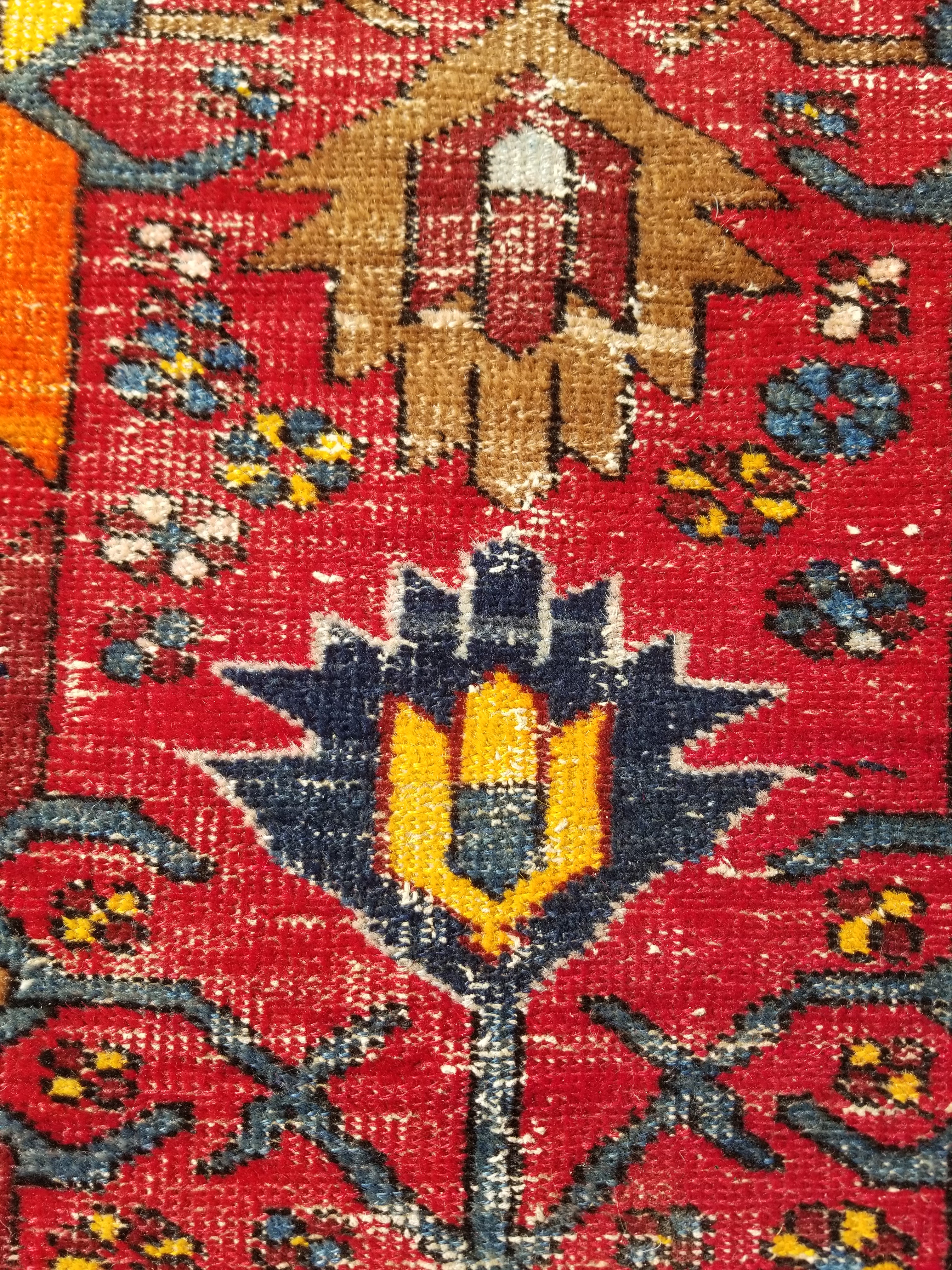 Distressed Vintage Traditional Handmade Karajeh Style Wool Runner Rug 360x91cm