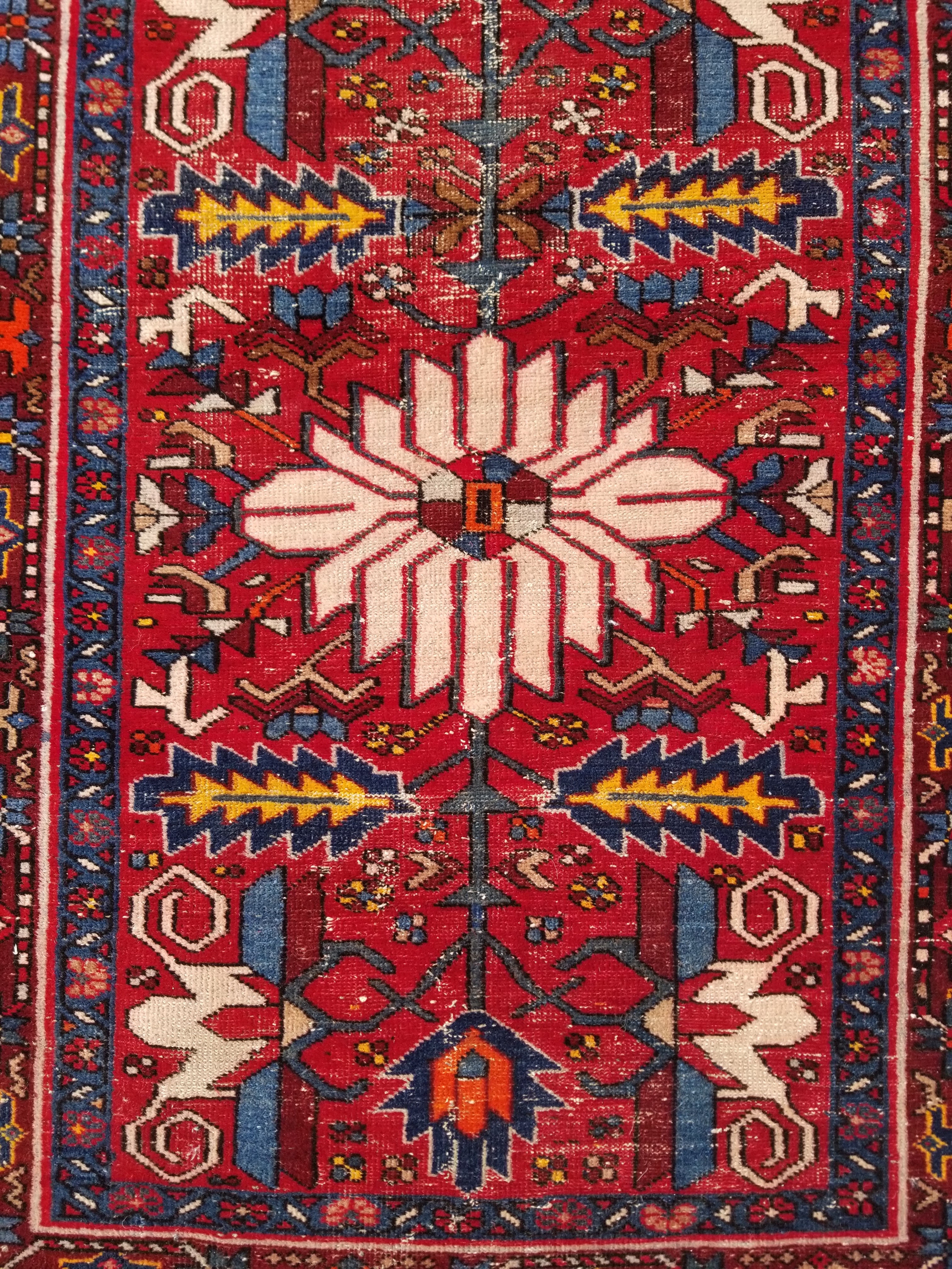 Distressed Vintage Traditional Handmade Karajeh Style Wool Runner Rug 360x91cm