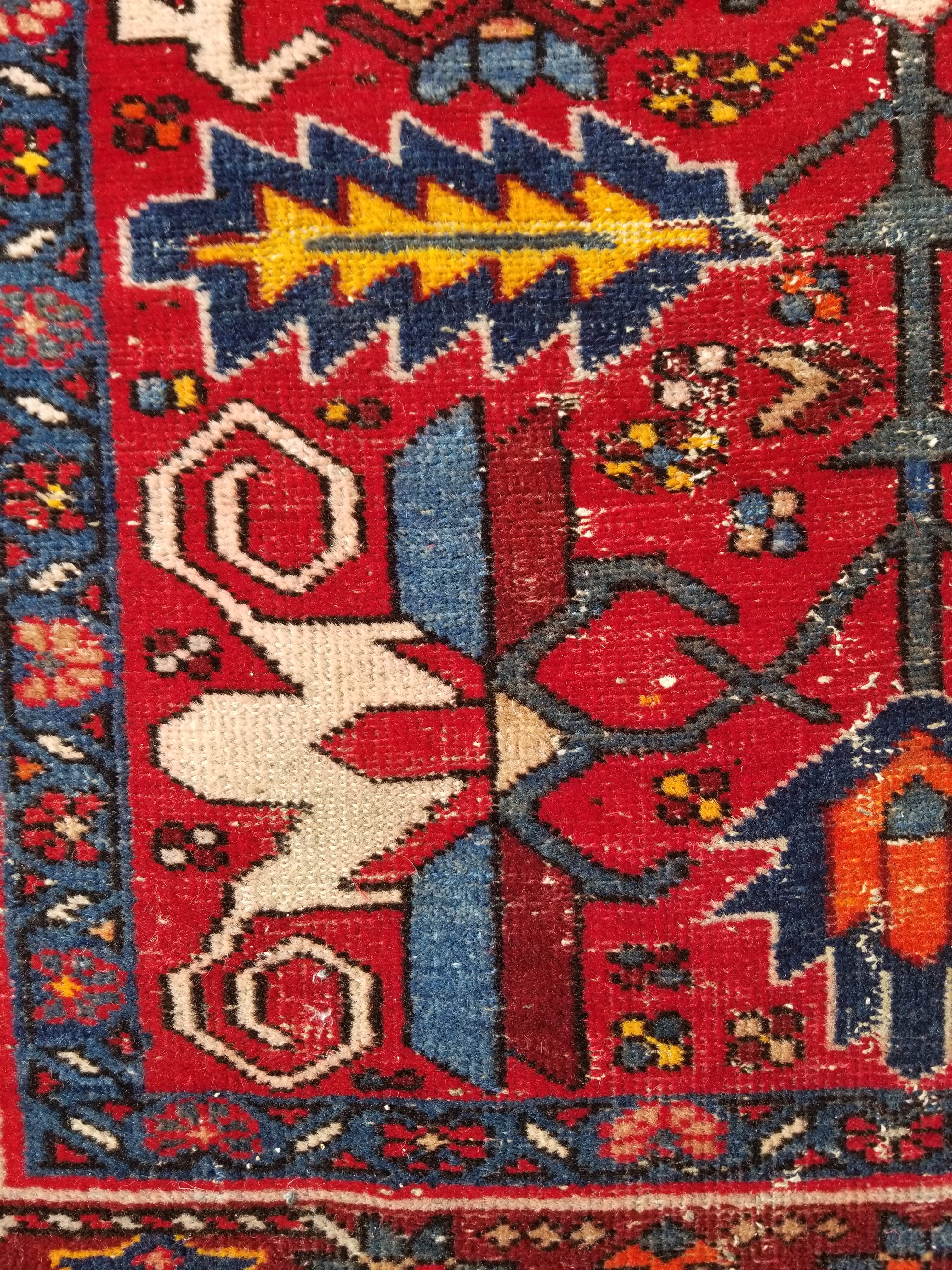 Distressed Vintage Traditional Handmade Karajeh Style Wool Runner Rug 360x91cm