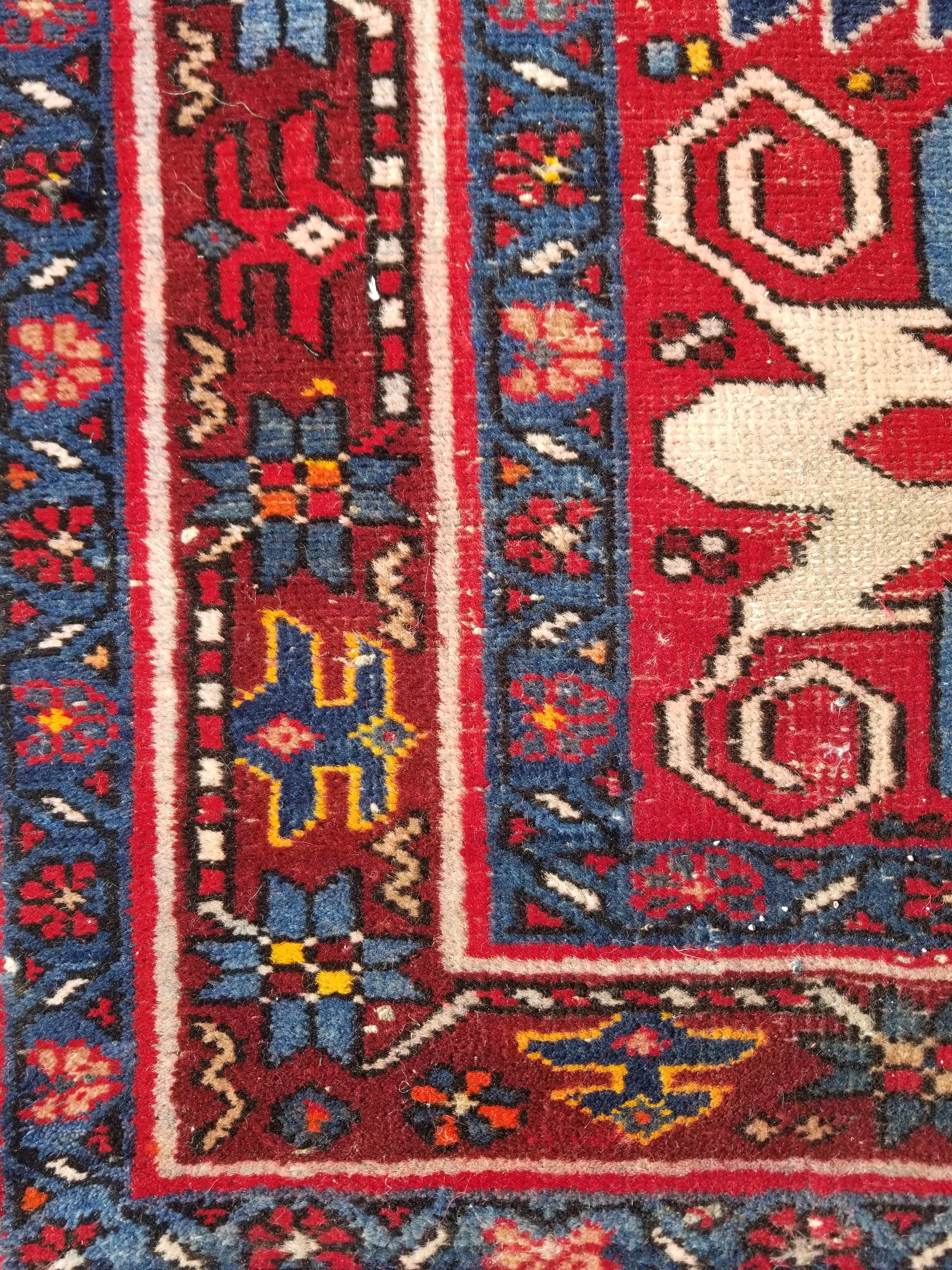 Distressed Vintage Traditional Handmade Karajeh Style Wool Runner Rug 360x91cm