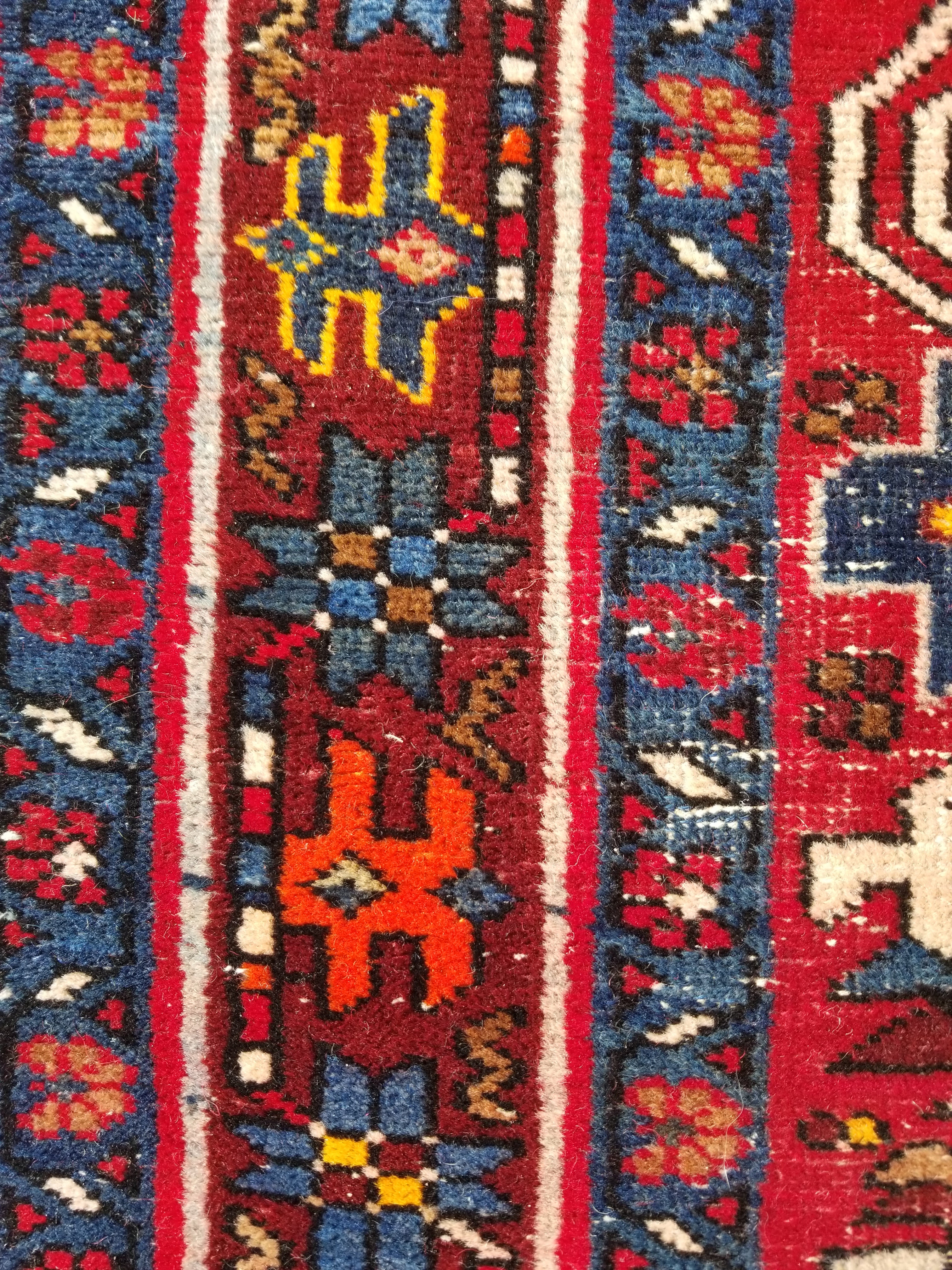 Distressed Vintage Traditional Handmade Karajeh Style Wool Runner Rug 360x91cm
