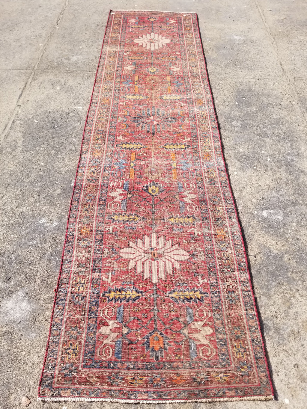 Distressed Vintage Traditional Handmade Karajeh Style Wool Runner Rug 360x91cm