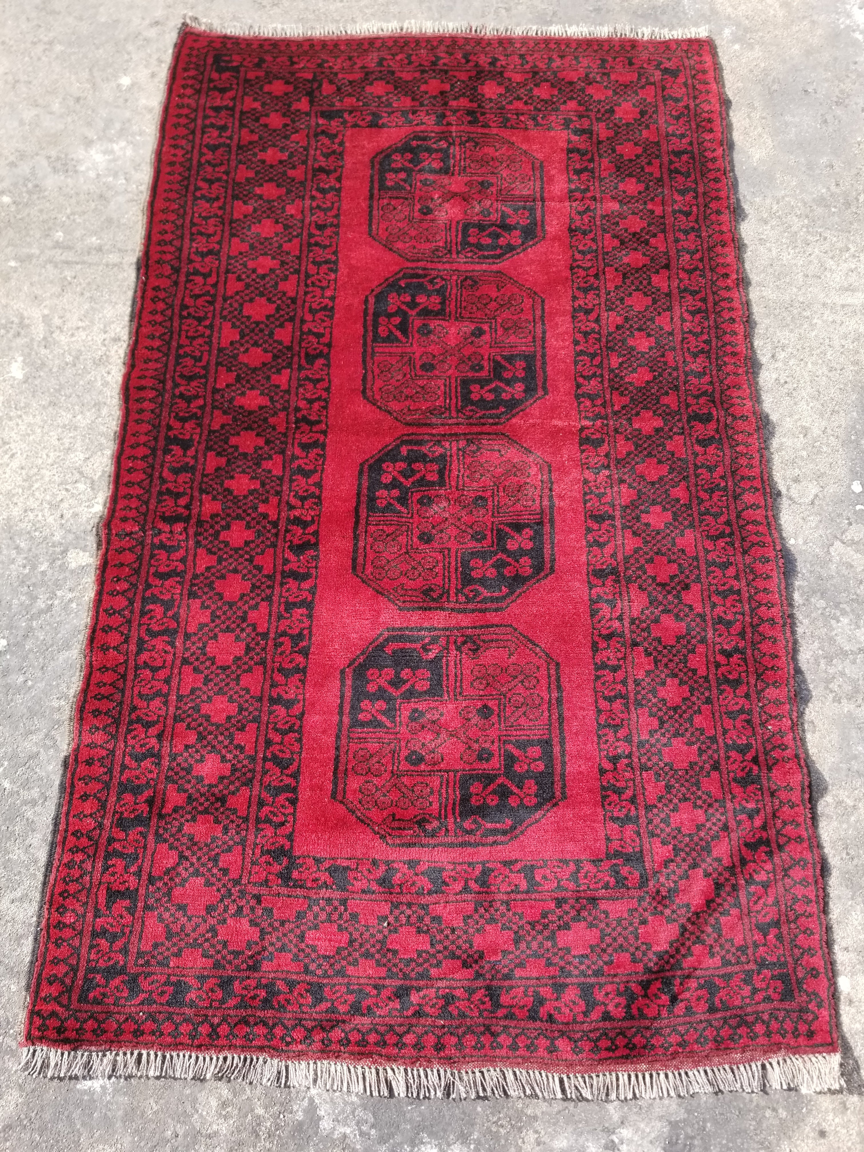 Vintage Traditional Handmade Afghan Aqcha Wool Multicolor Rug 180x109cm