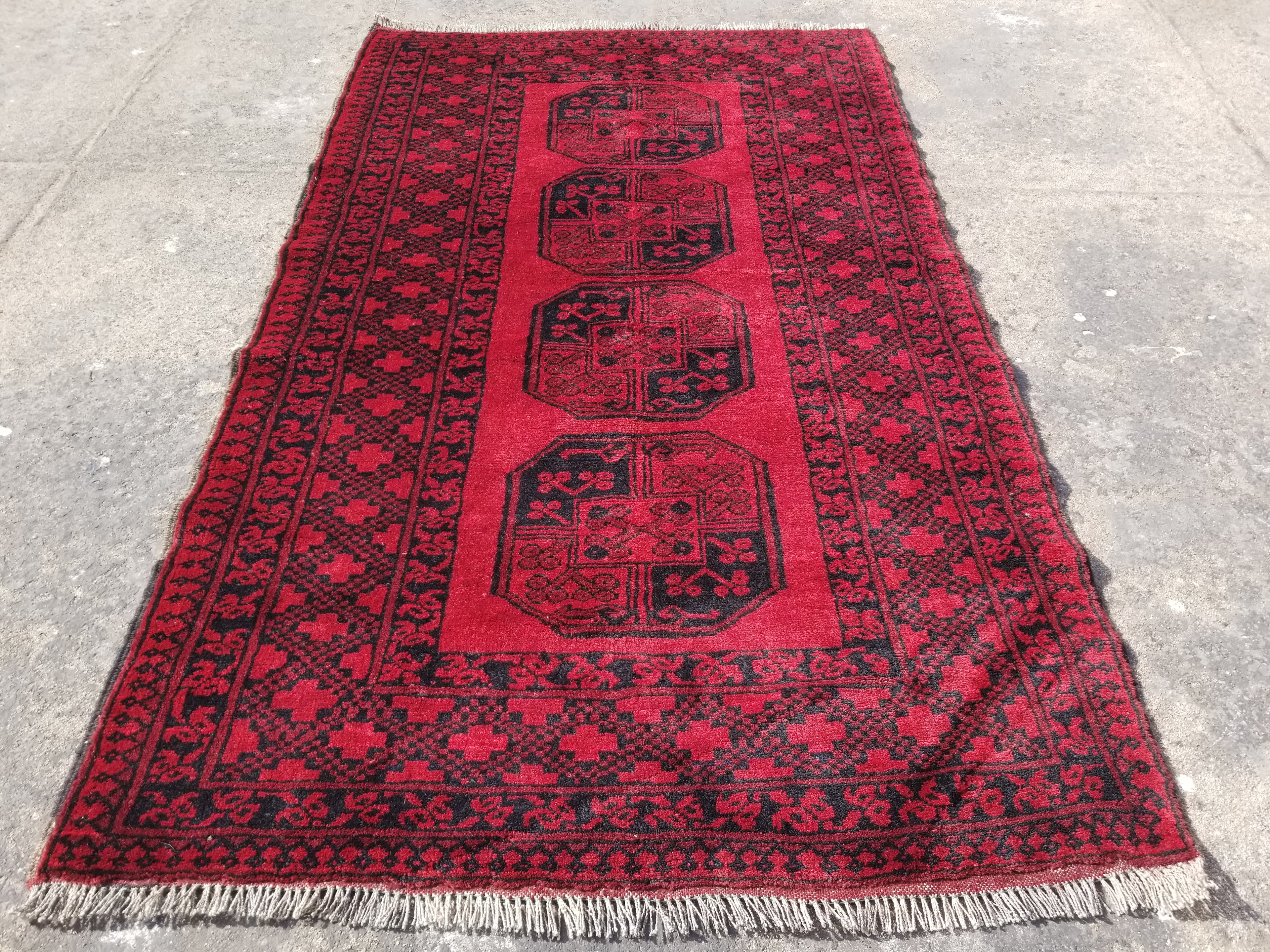 Vintage Traditional Handmade Afghan Aqcha Wool Multicolor Rug 180x109cm