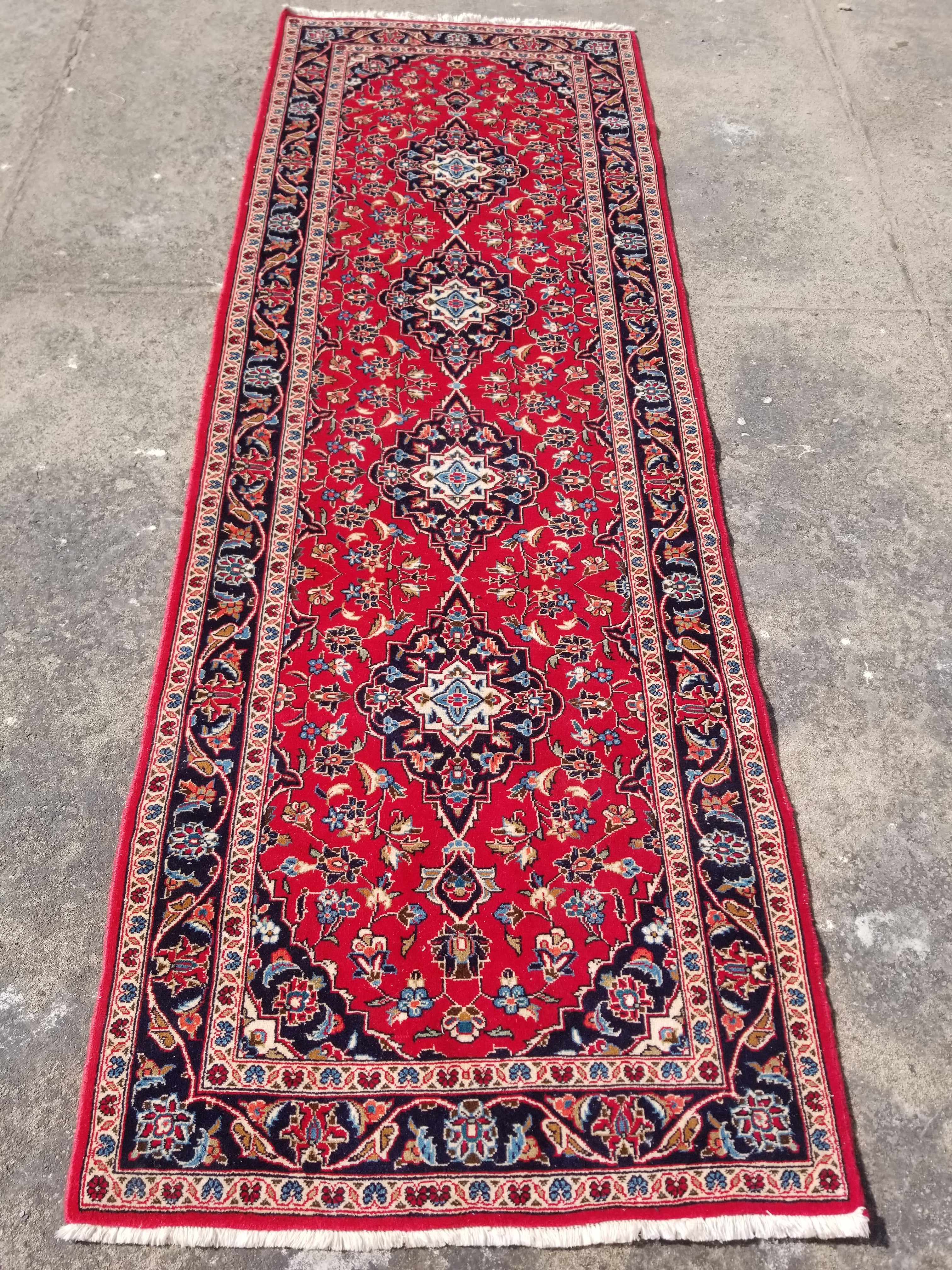 Vintage Traditional Handmade Keshan Style Wool Multicolor Runner Rug 299x104cm