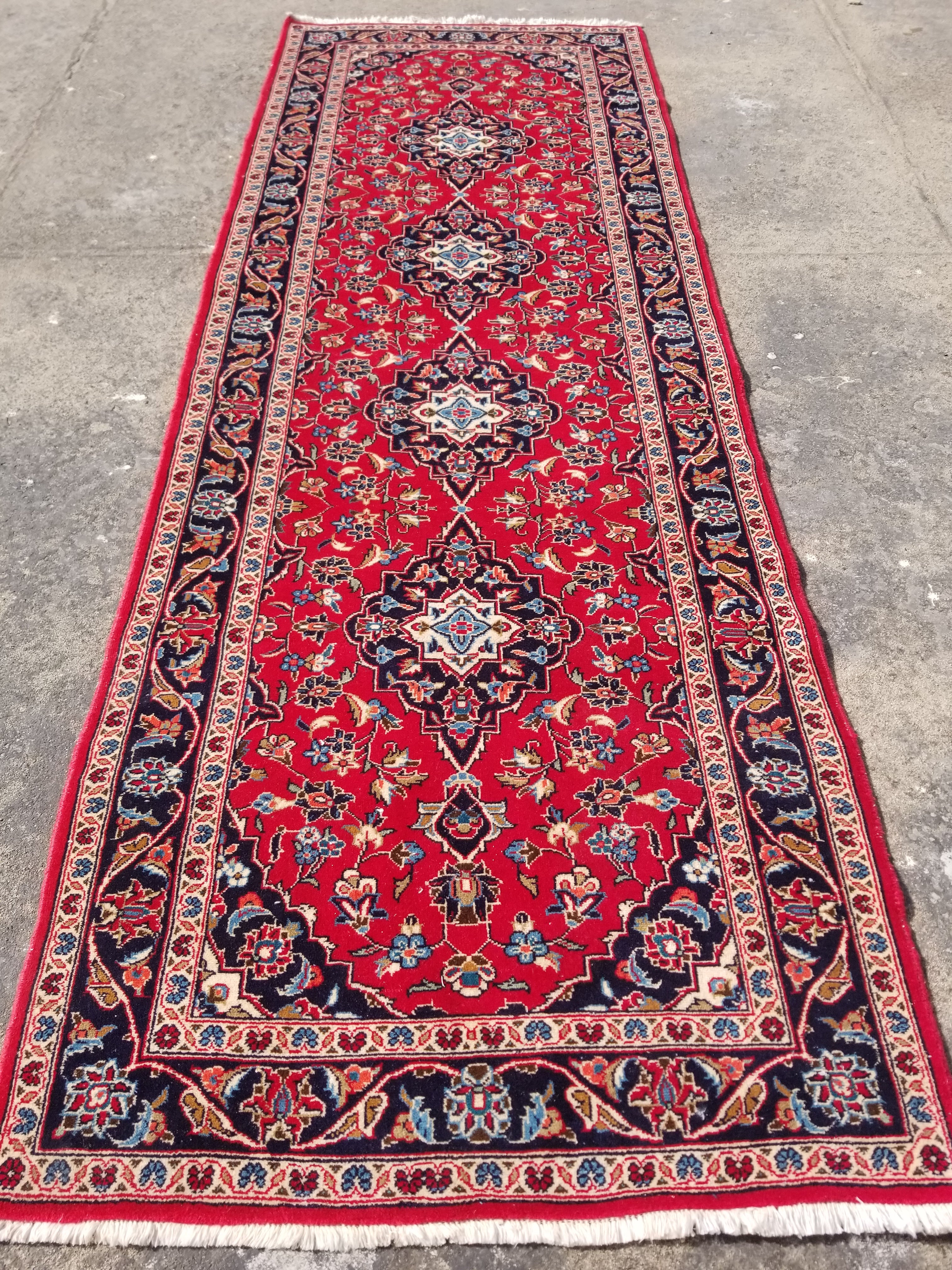Vintage Traditional Handmade Keshan Style Wool Multicolor Runner Rug 299x104cm