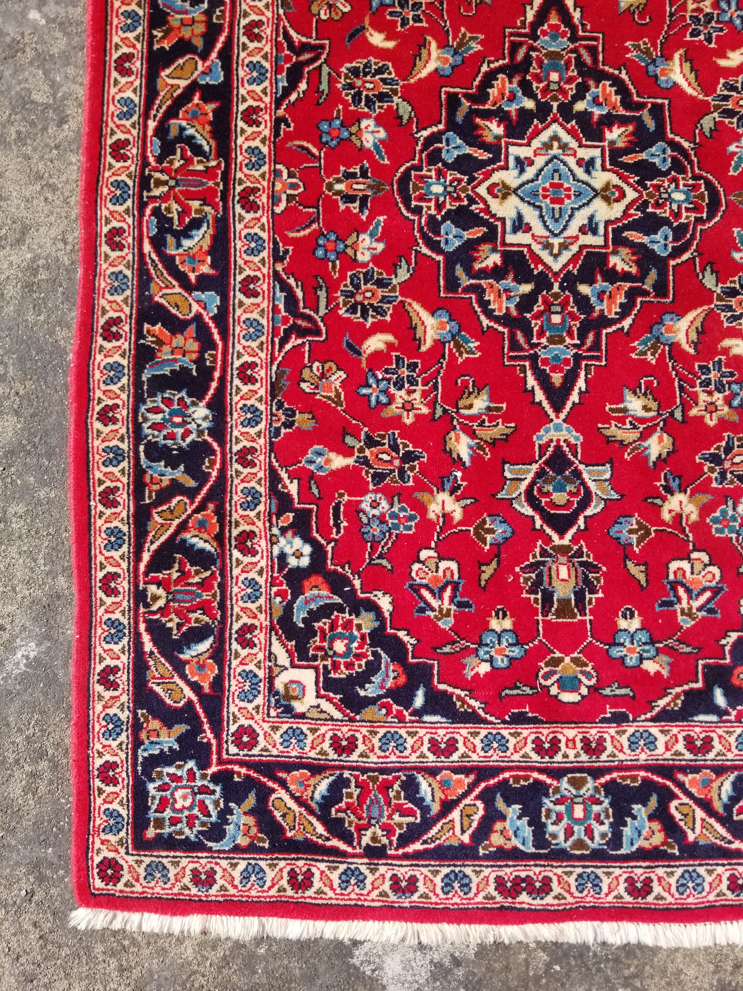 Vintage Traditional Handmade Keshan Style Wool Multicolor Runner Rug 299x104cm