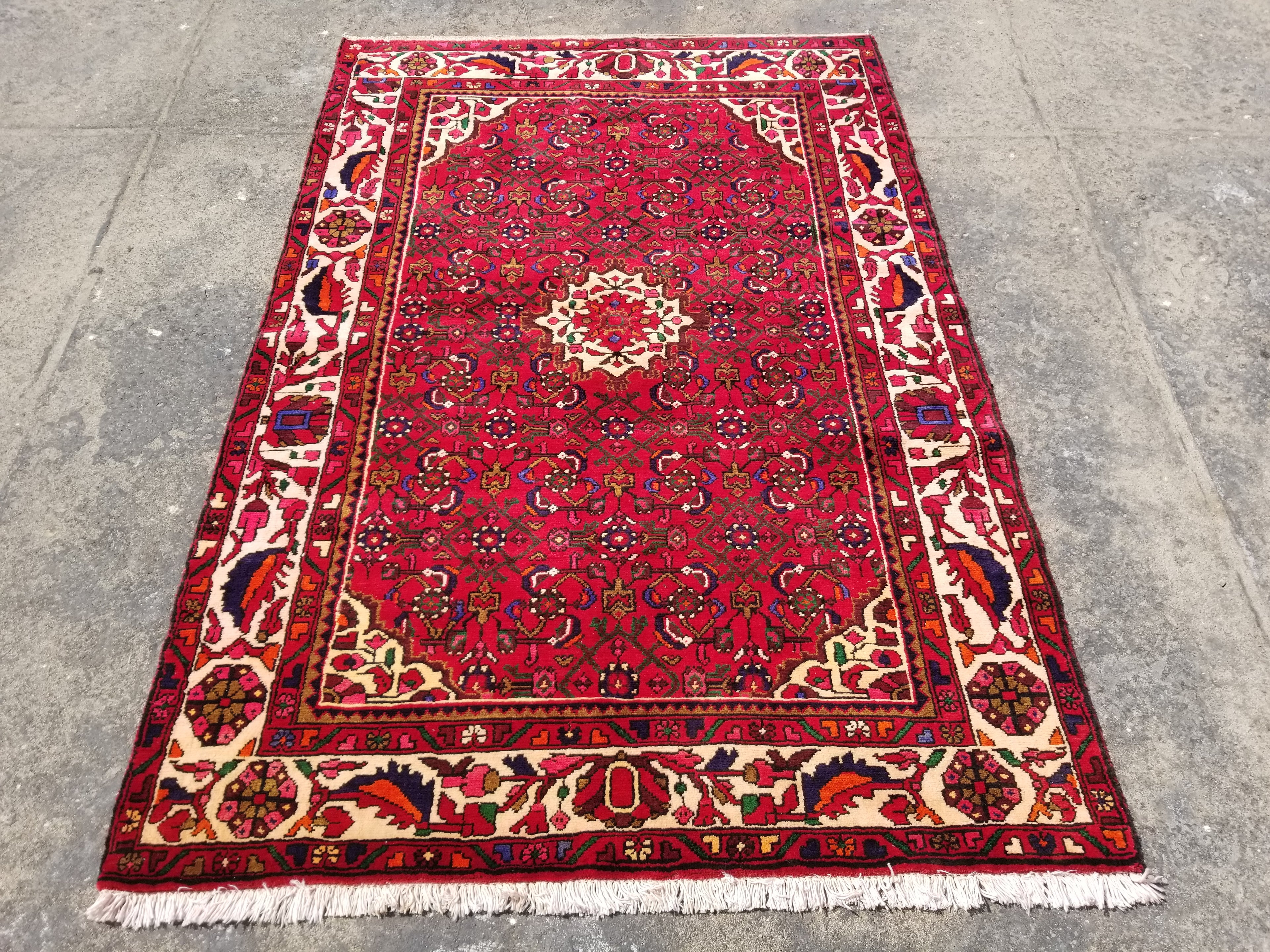Vintage Traditional Handmade Oriental Wool Multicolor Rug 210x139cm