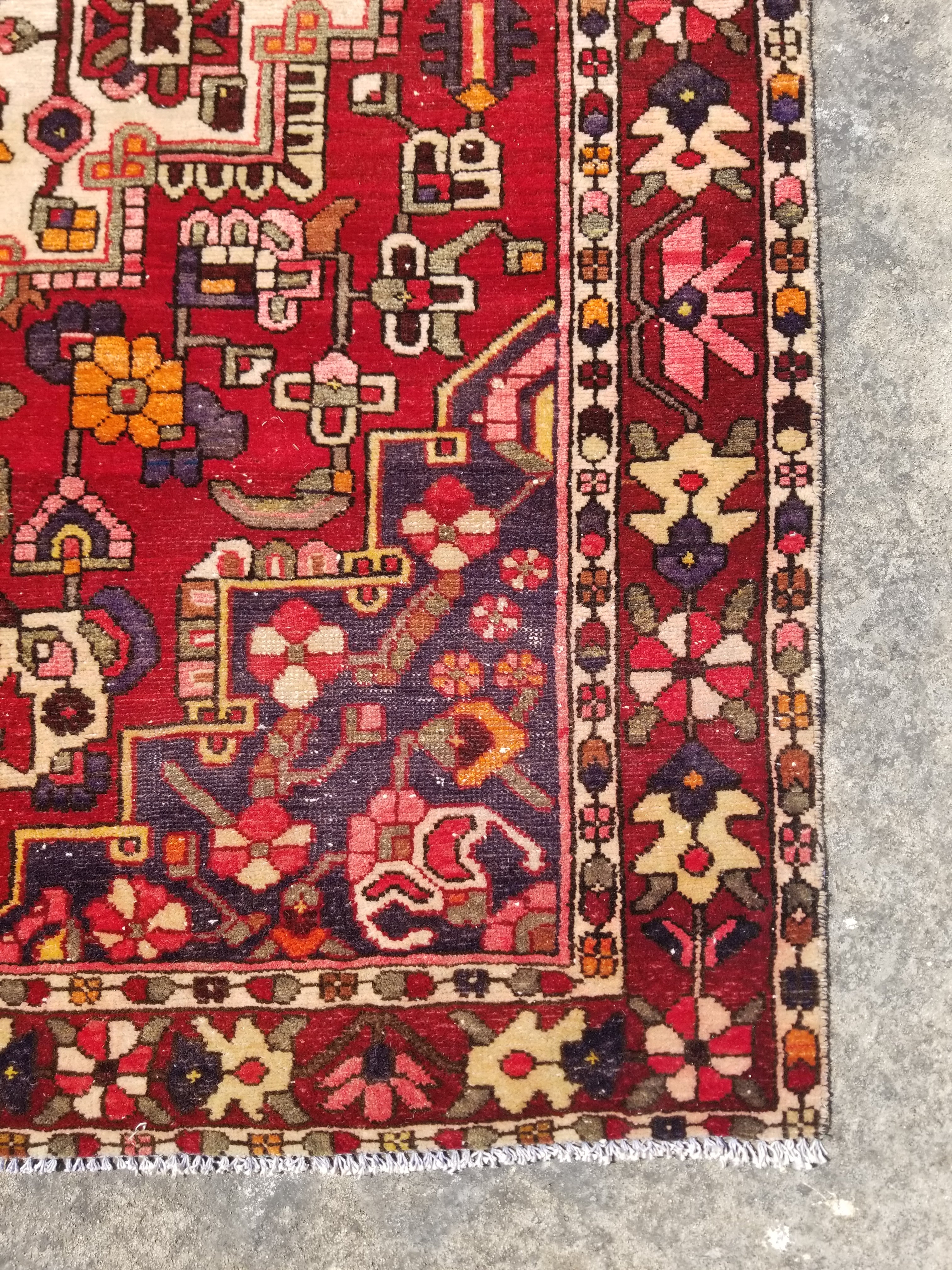 Vintage Traditional Handmade Bakhtiari Heriz Style Wool Multicolor Rug 220x154cm