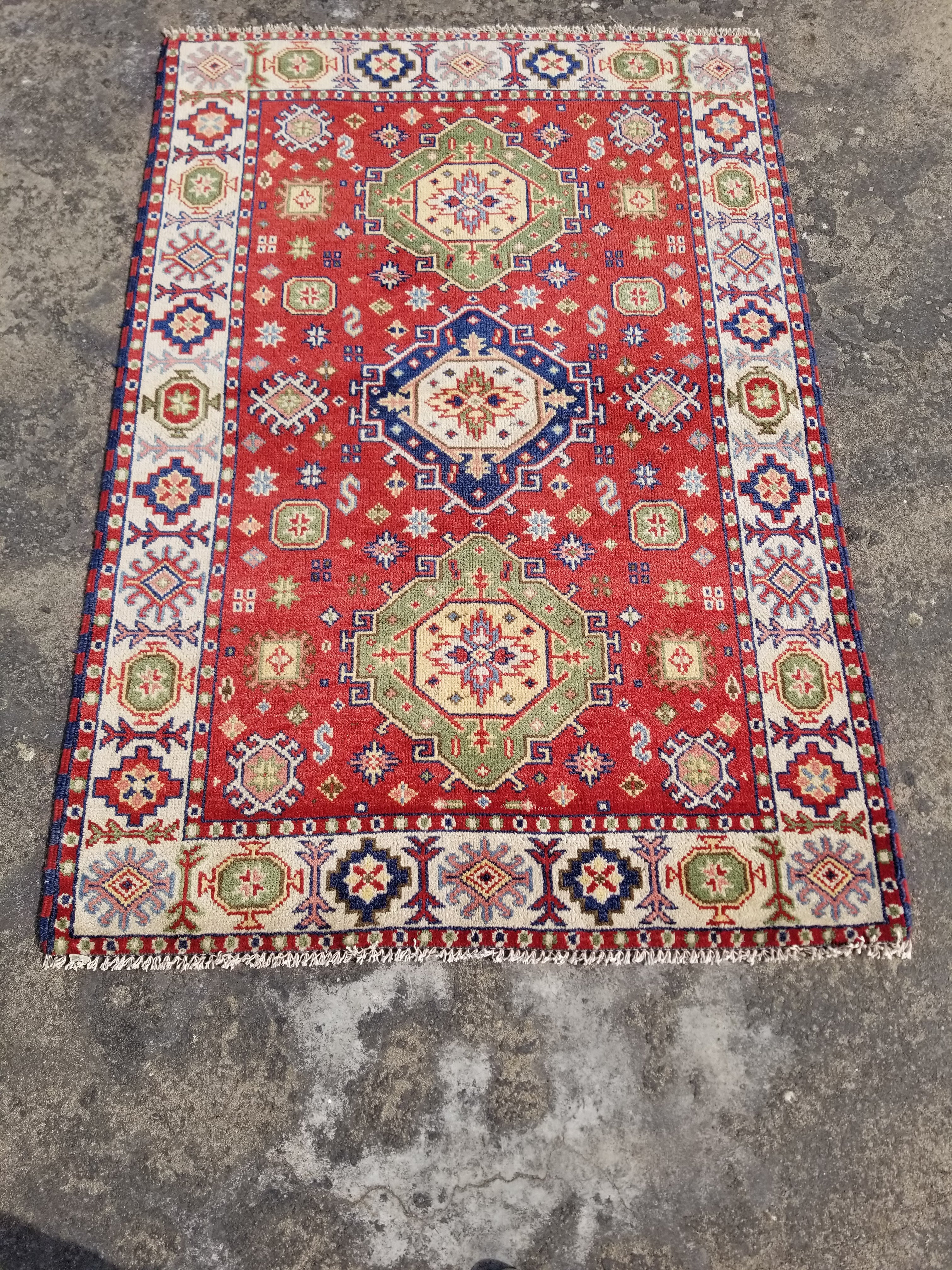 Vintage Traditional Handmade Kazak Wool Multicolor Area Rug 180x121cm