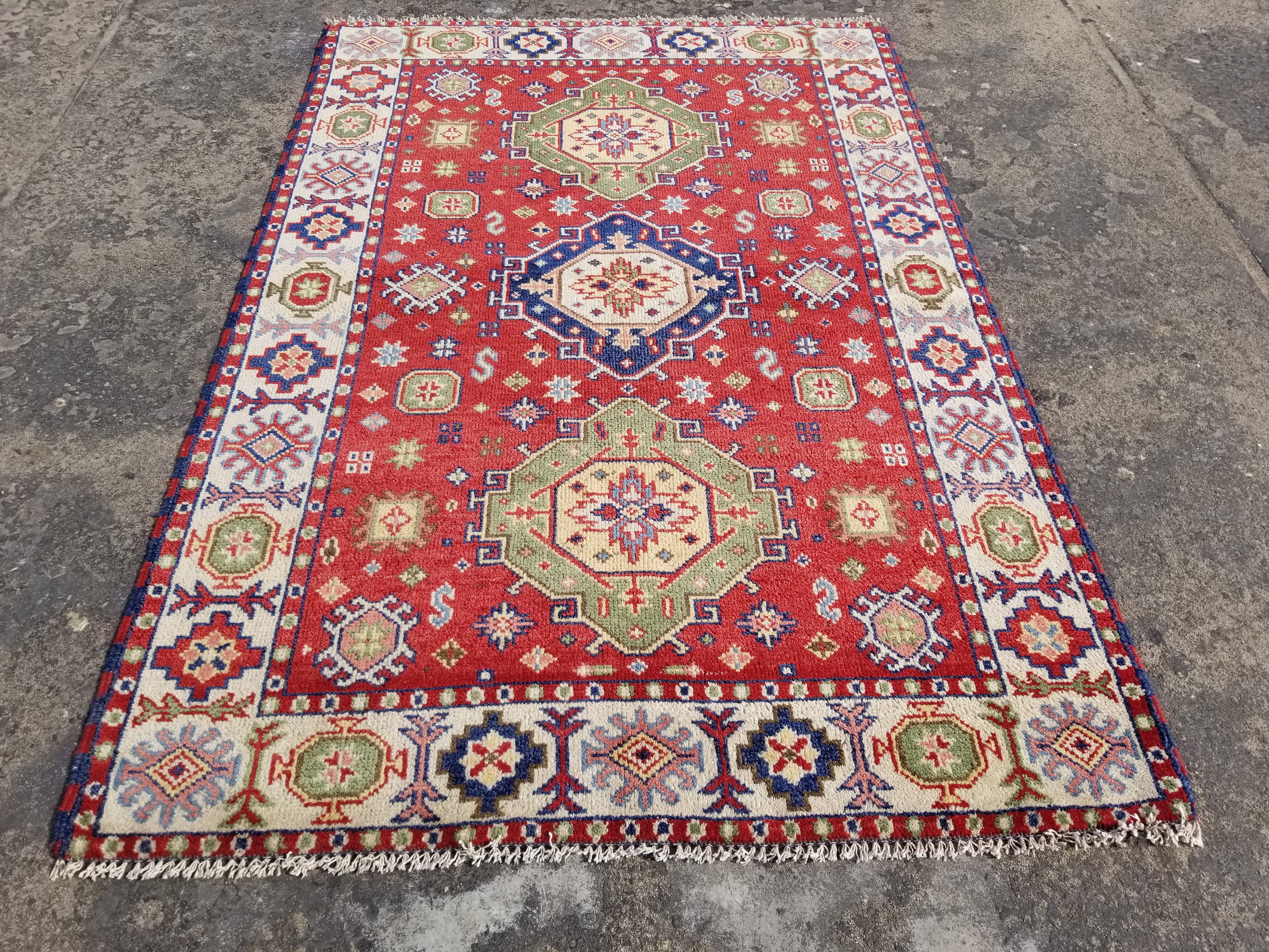 Vintage Traditional Handmade Kazak Wool Multicolor Area Rug 180x121cm