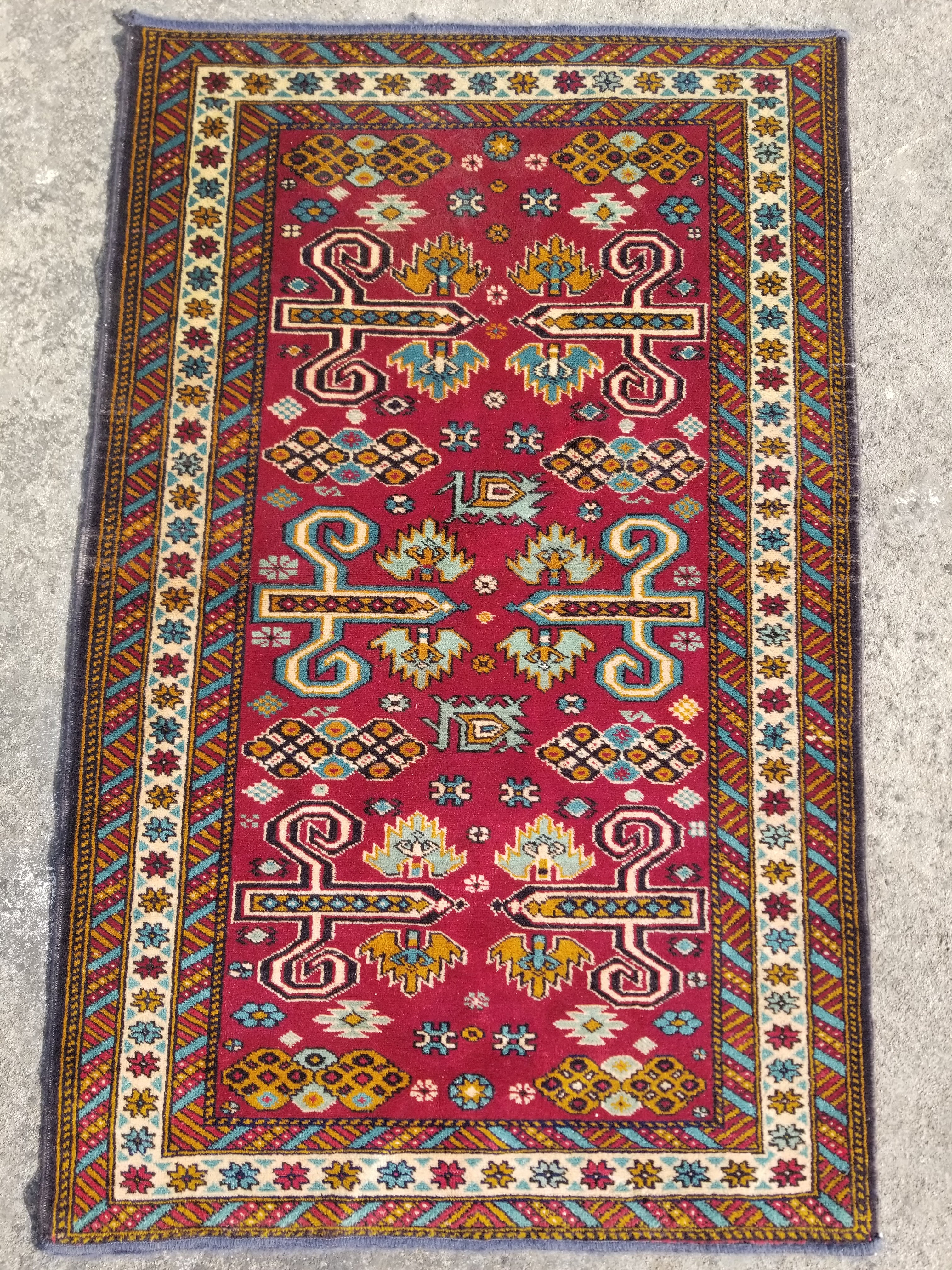 Vintage Traditional Handmade Bidjar Wool Multicolor Area Rug 124x83cm
