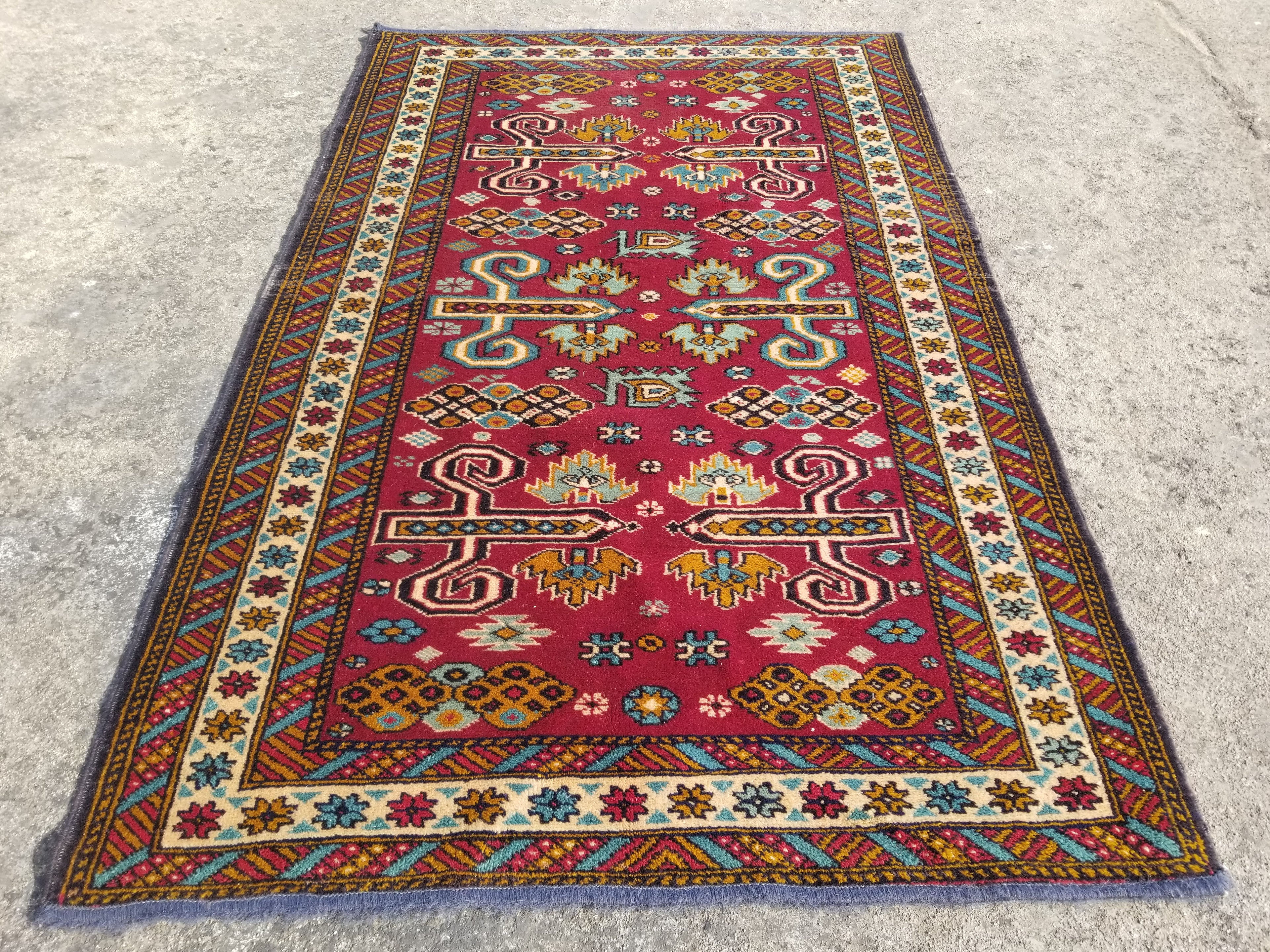 Vintage Traditional Handmade Bidjar Wool Multicolor Area Rug 124x83cm