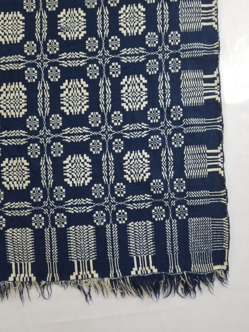 Antique American Reversible Jacquard Loomed Woolen Coverlet 214x186cm
