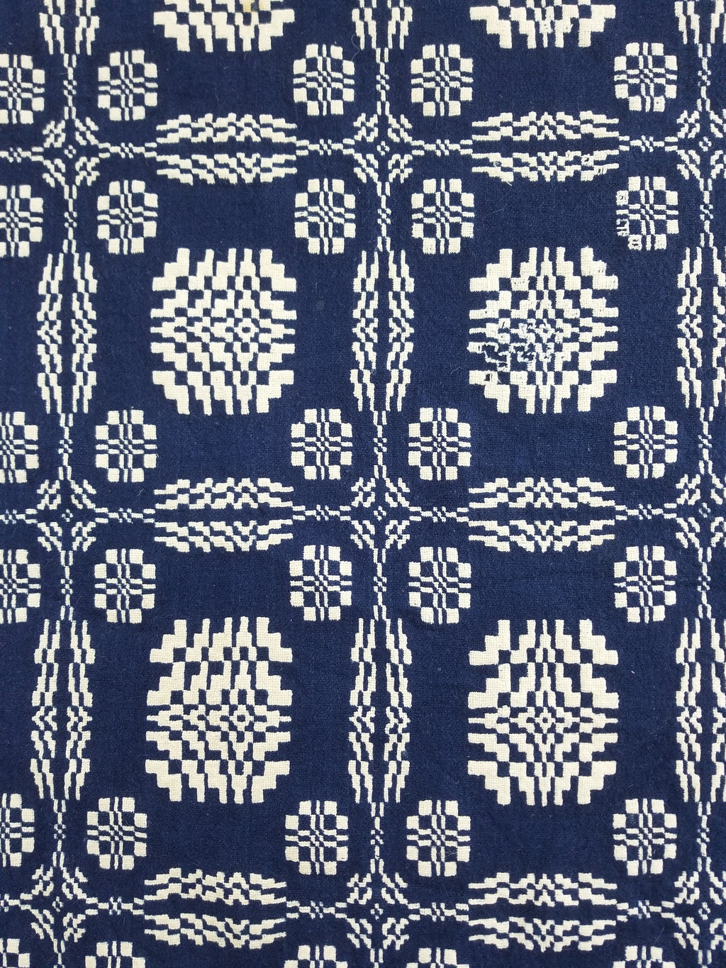 Antique American Reversible Jacquard Loomed Woolen Coverlet 214x186cm