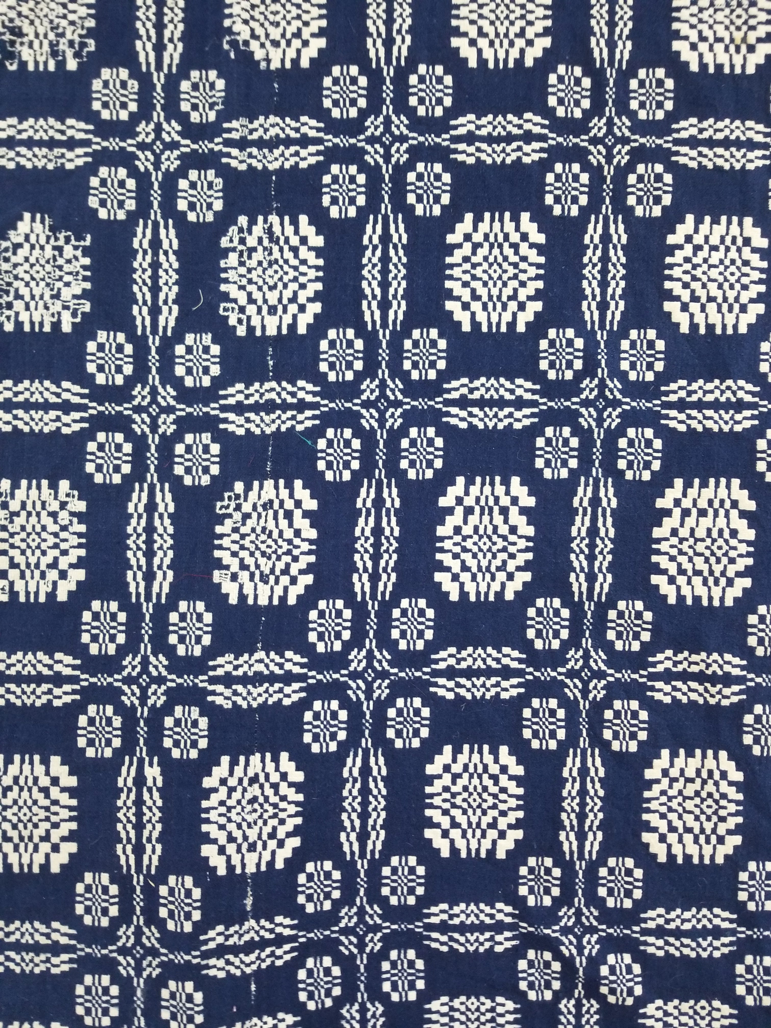 Antique American Reversible Jacquard Loomed Woolen Coverlet 214x186cm