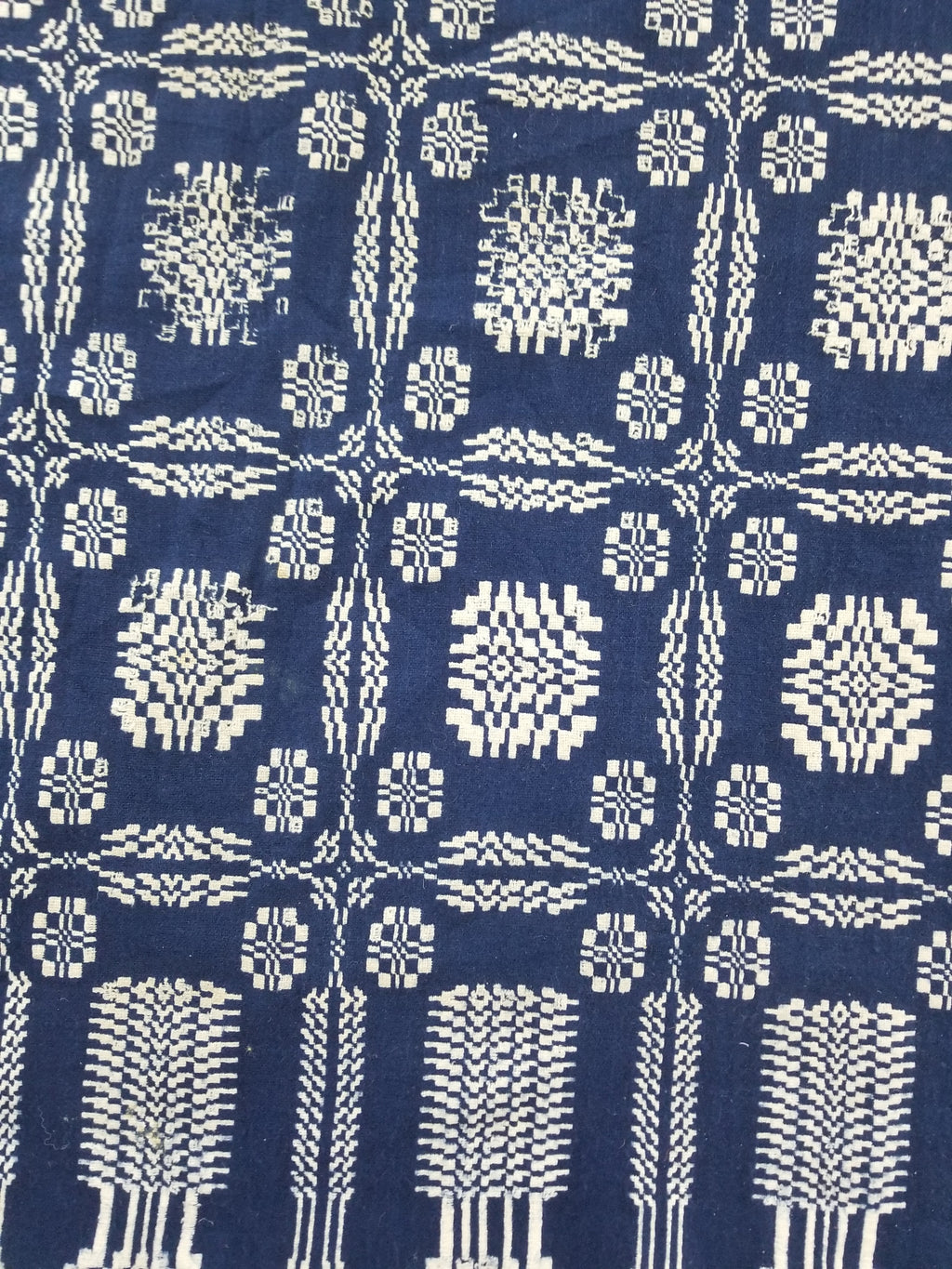 Antique American Reversible Jacquard Loomed Woolen Coverlet 214x186cm