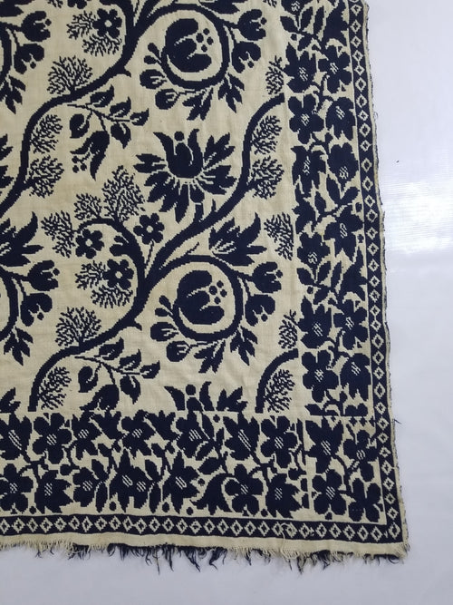 Antique American Reversible Jacquard Loomed Woolen Coverlet 206x183cm