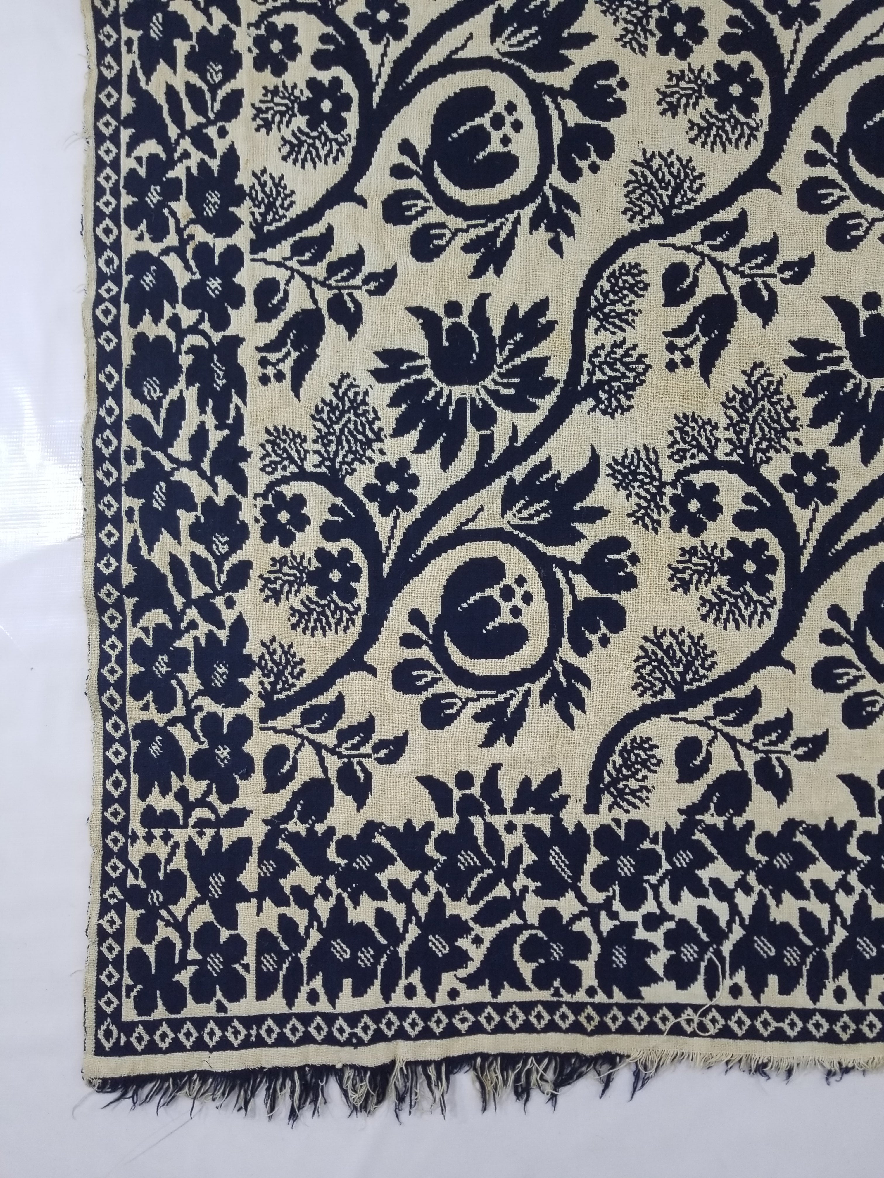 Antique American Reversible Jacquard Loomed Woolen Coverlet 206x183cm