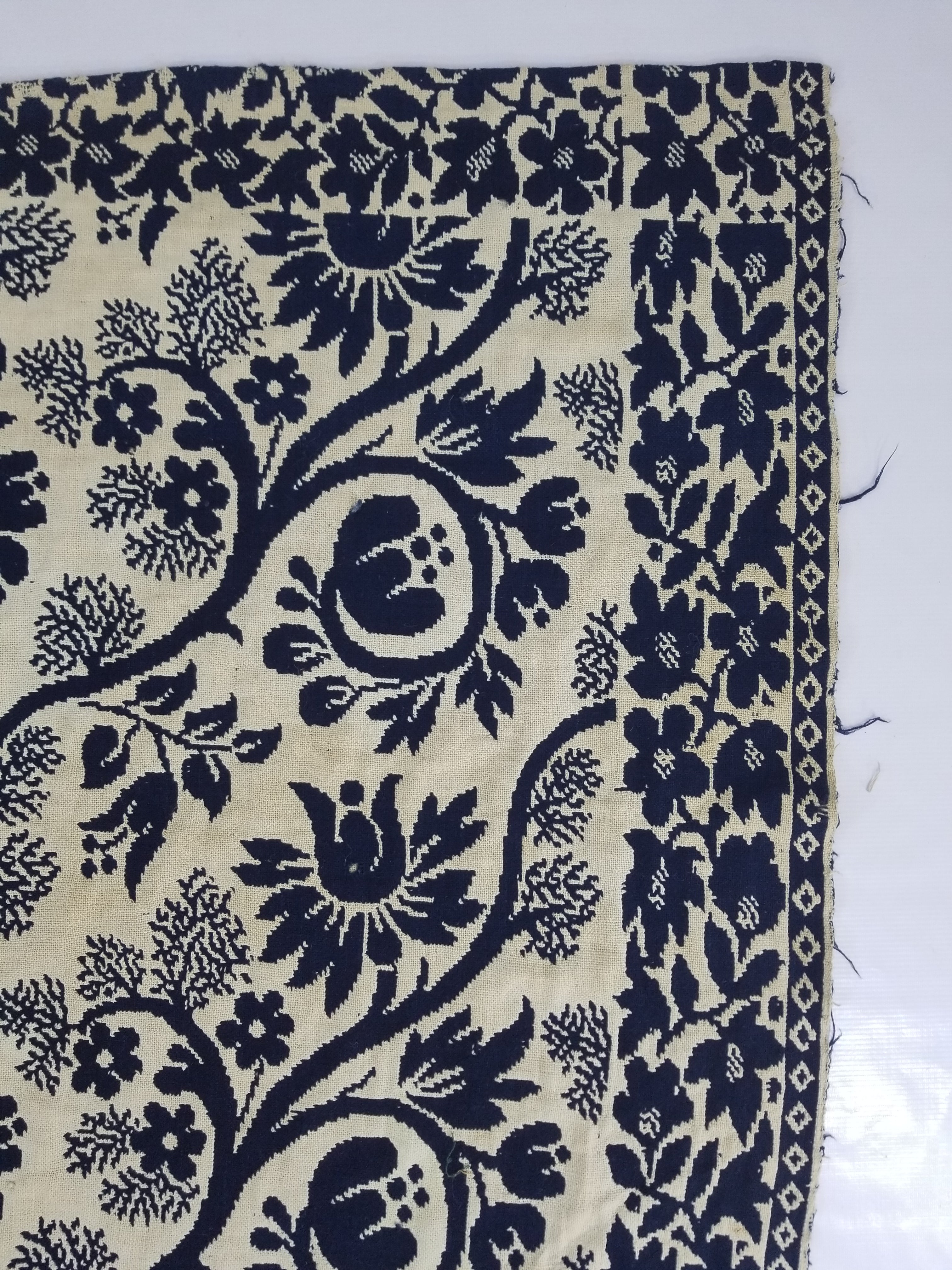 Antique American Reversible Jacquard Loomed Woolen Coverlet 206x183cm