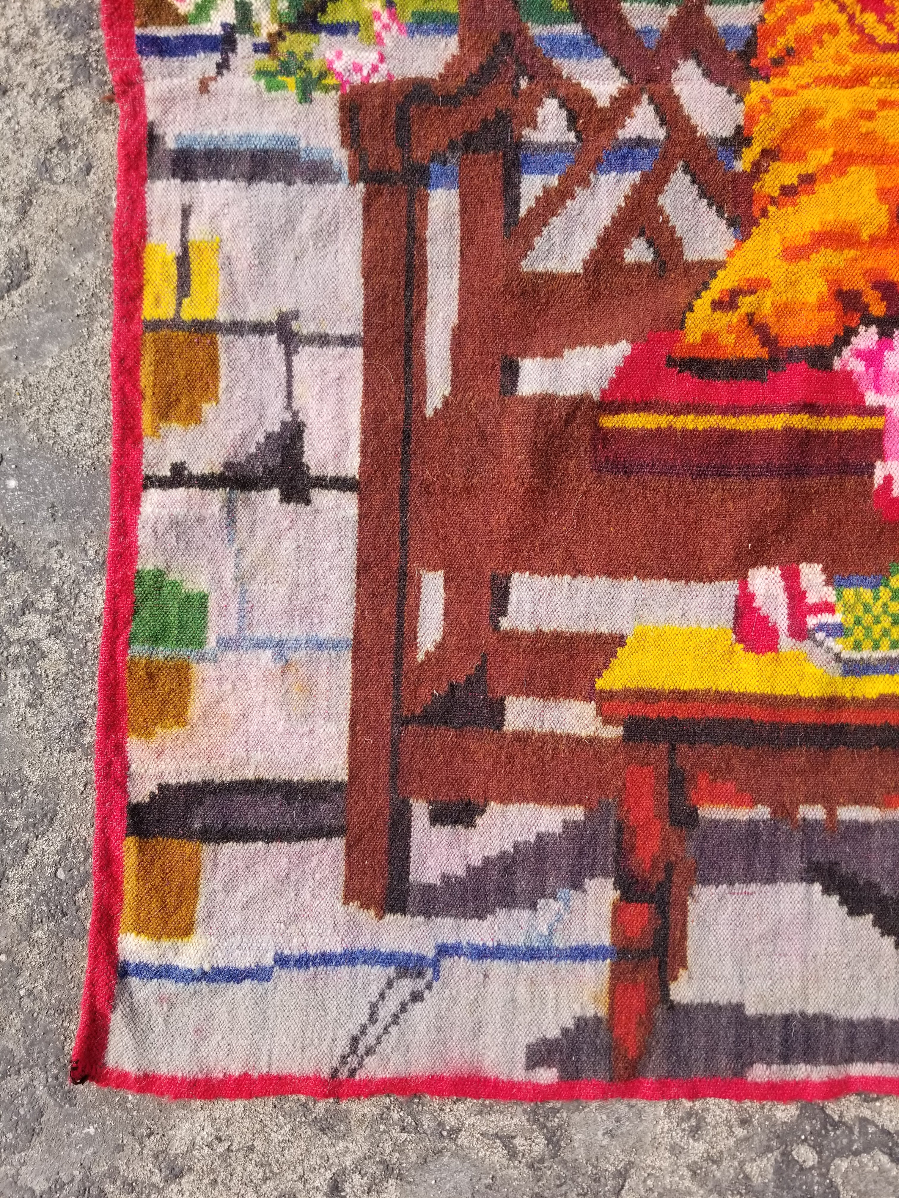 Vintage Traditional Handmade Romantic Scene Wool Multicolor Tapestry 149x119cm