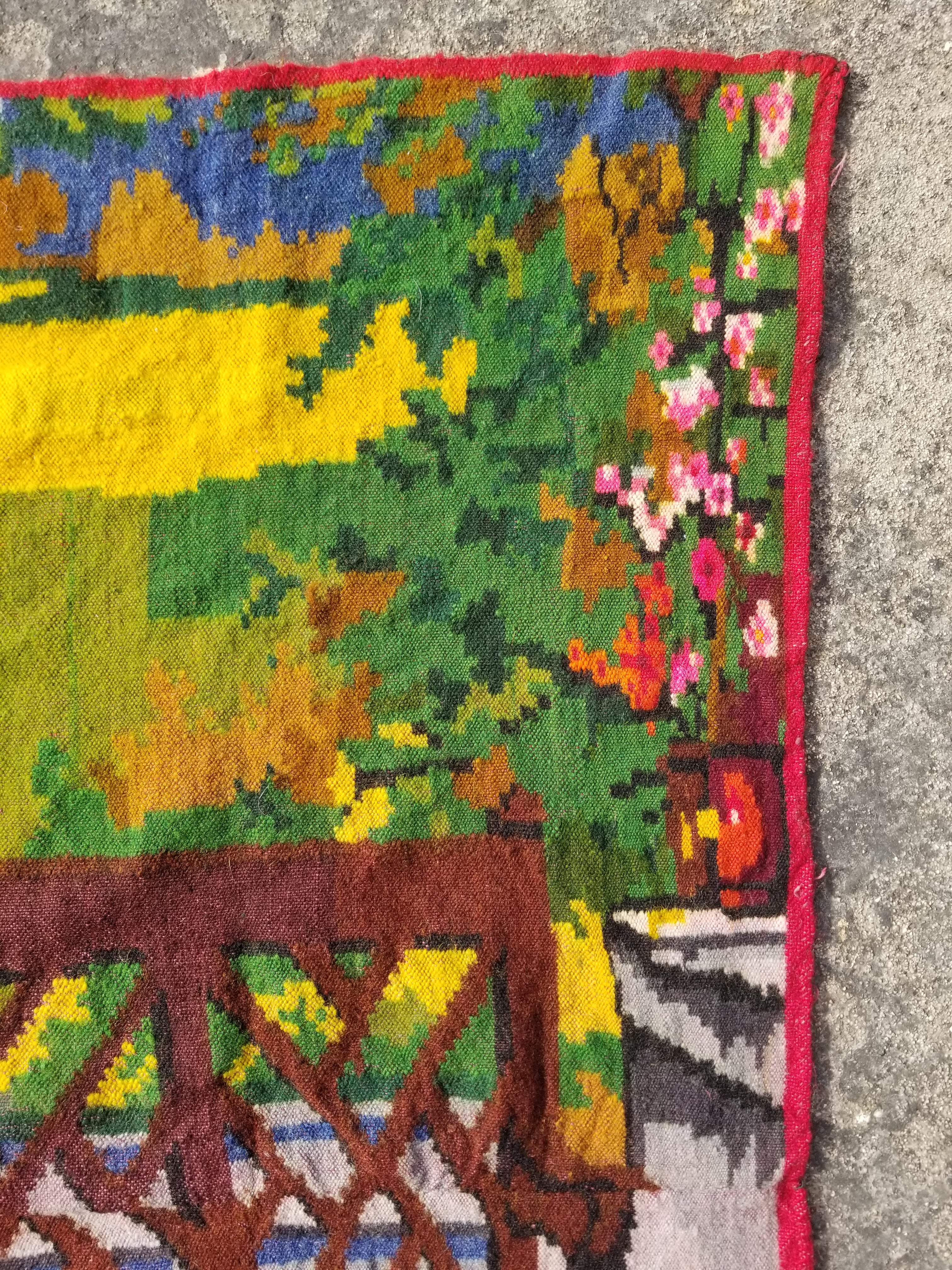 Vintage Traditional Handmade Romantic Scene Wool Multicolor Tapestry 149x119cm