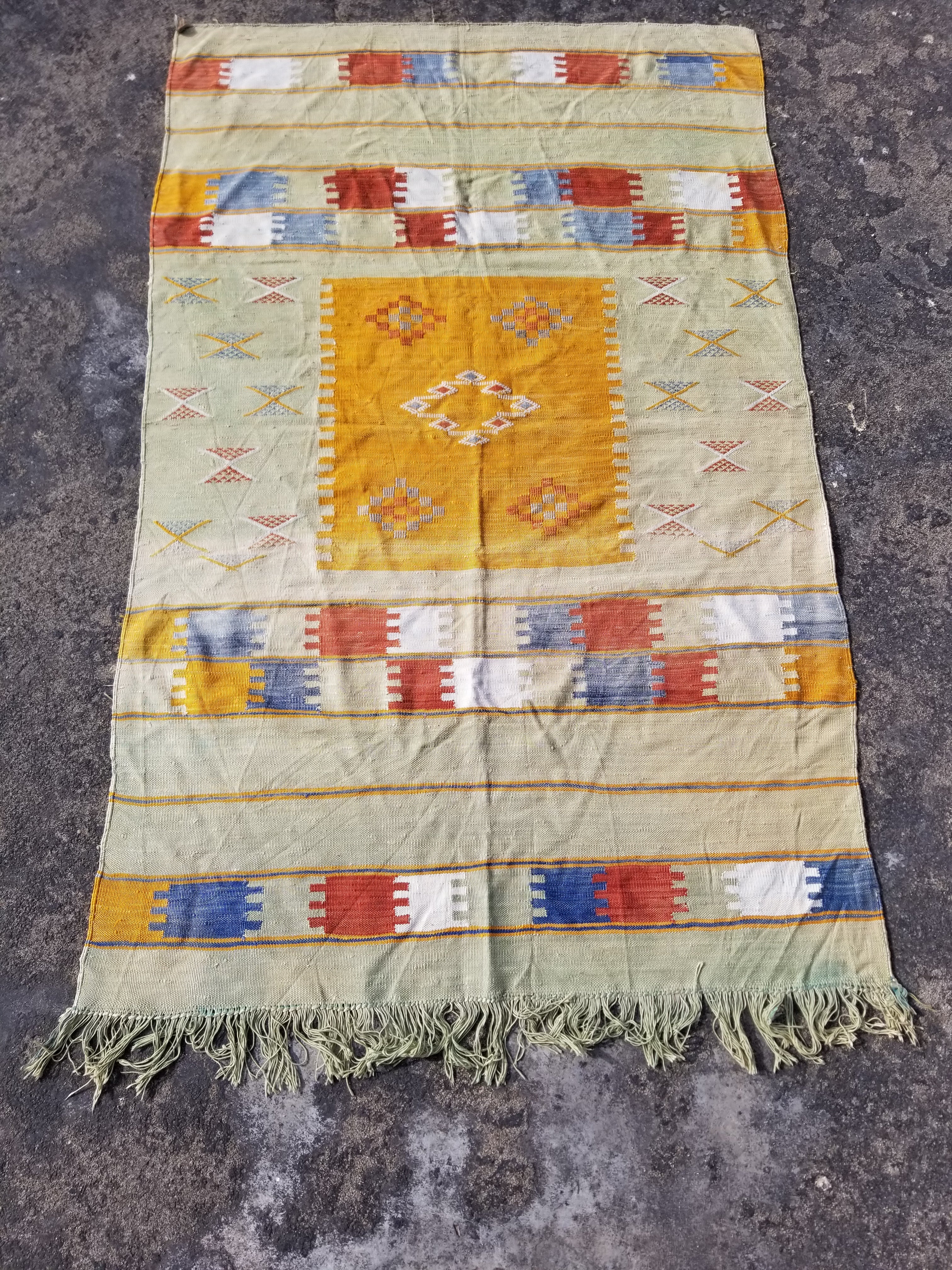 Vintage Traditional Handmade Moroccan Wool Multicolor Kilim 154x96cm